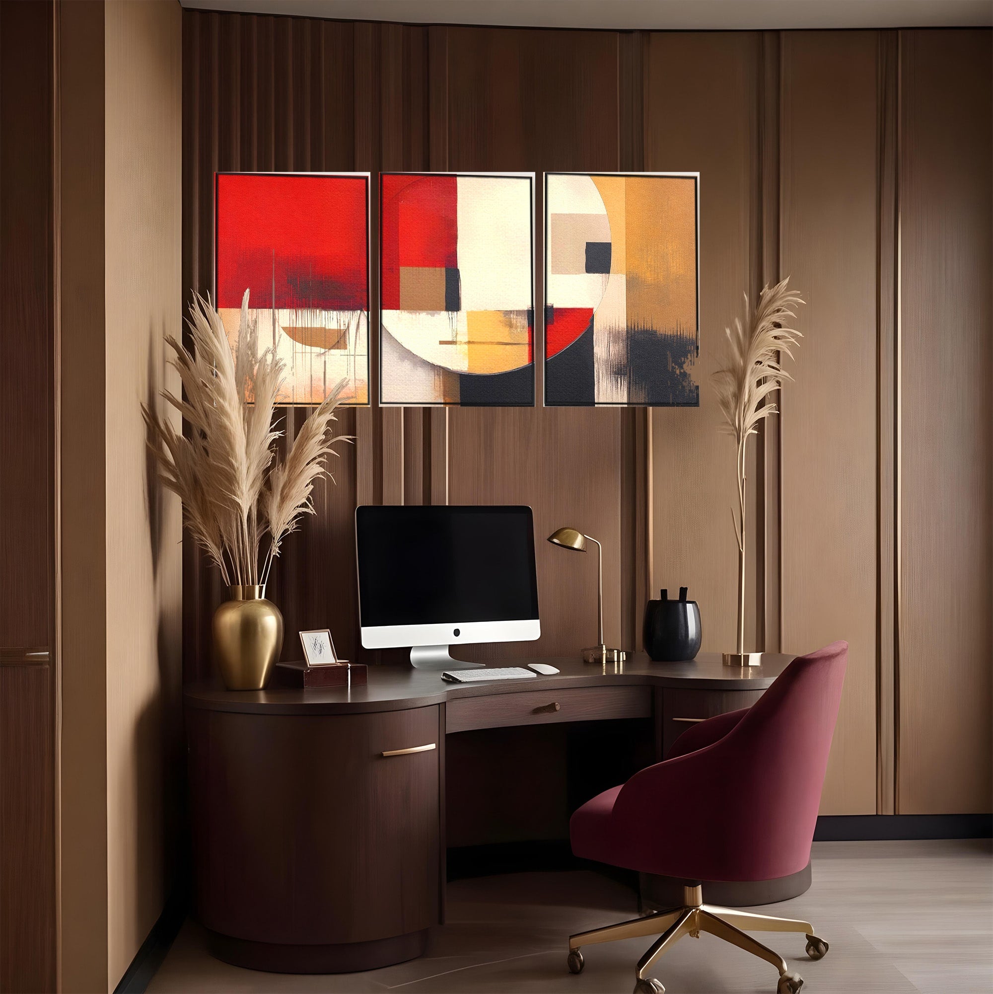 Set 3 Tablouri Canvas Premium LuxCanva® A3-1601, Stare Abstracta, Room, Decorativ, Sentimente, Interpretare, Contraste, Living, Culori Vibrante