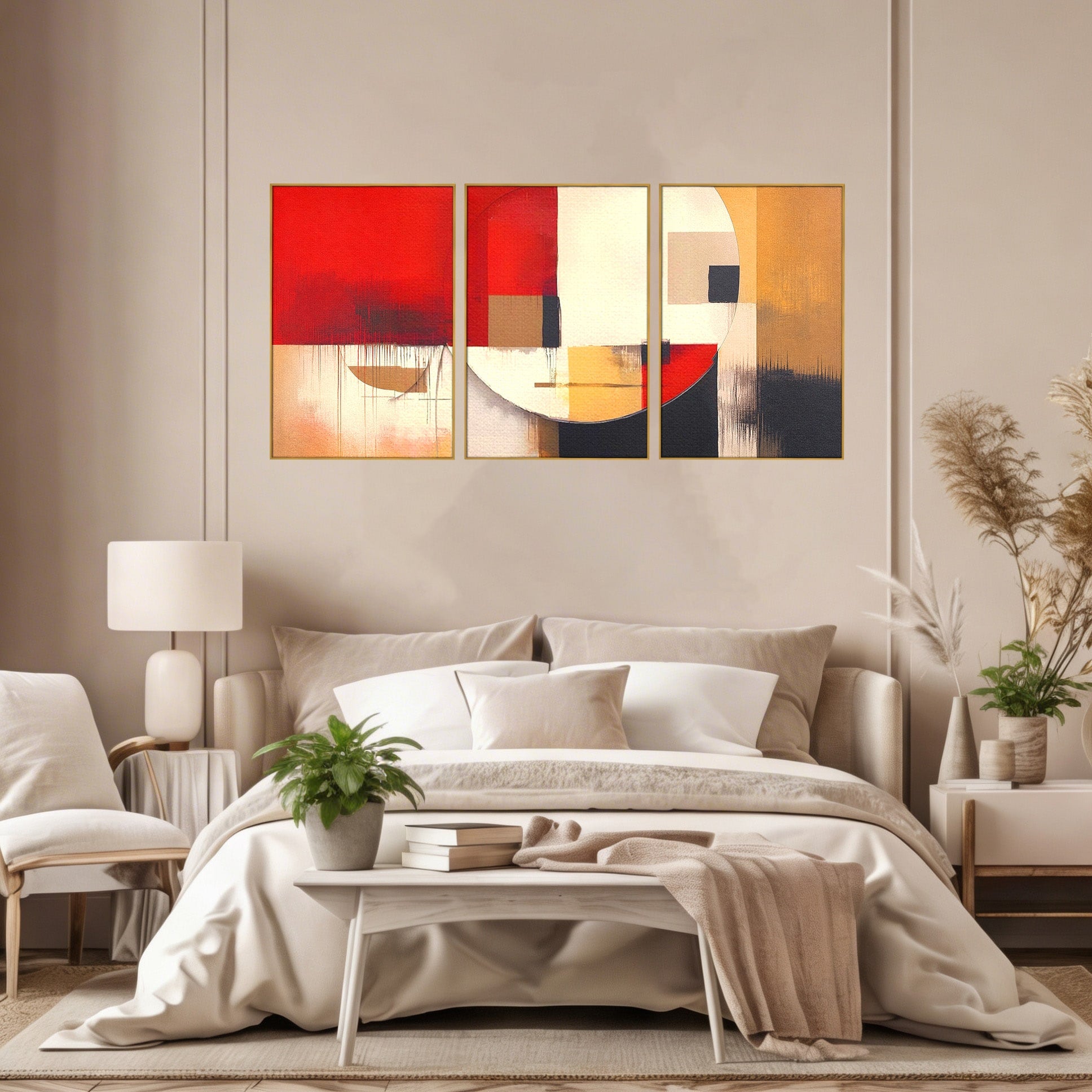 Set 3 Tablouri Canvas Premium LuxCanva® A3-1601, Stare Abstracta, Room, Decorativ, Sentimente, Interpretare, Contraste, Living, Culori Vibrante