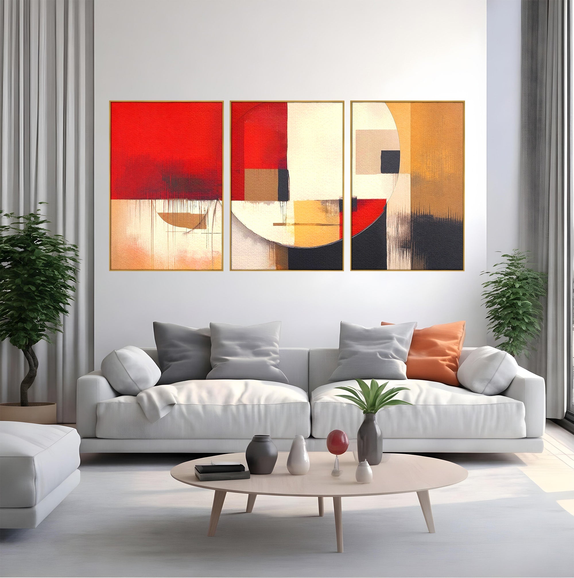 Set 3 Tablouri Canvas Premium LuxCanva® A3-1601, Stare Abstracta, Room, Decorativ, Sentimente, Interpretare, Contraste, Living, Culori Vibrante