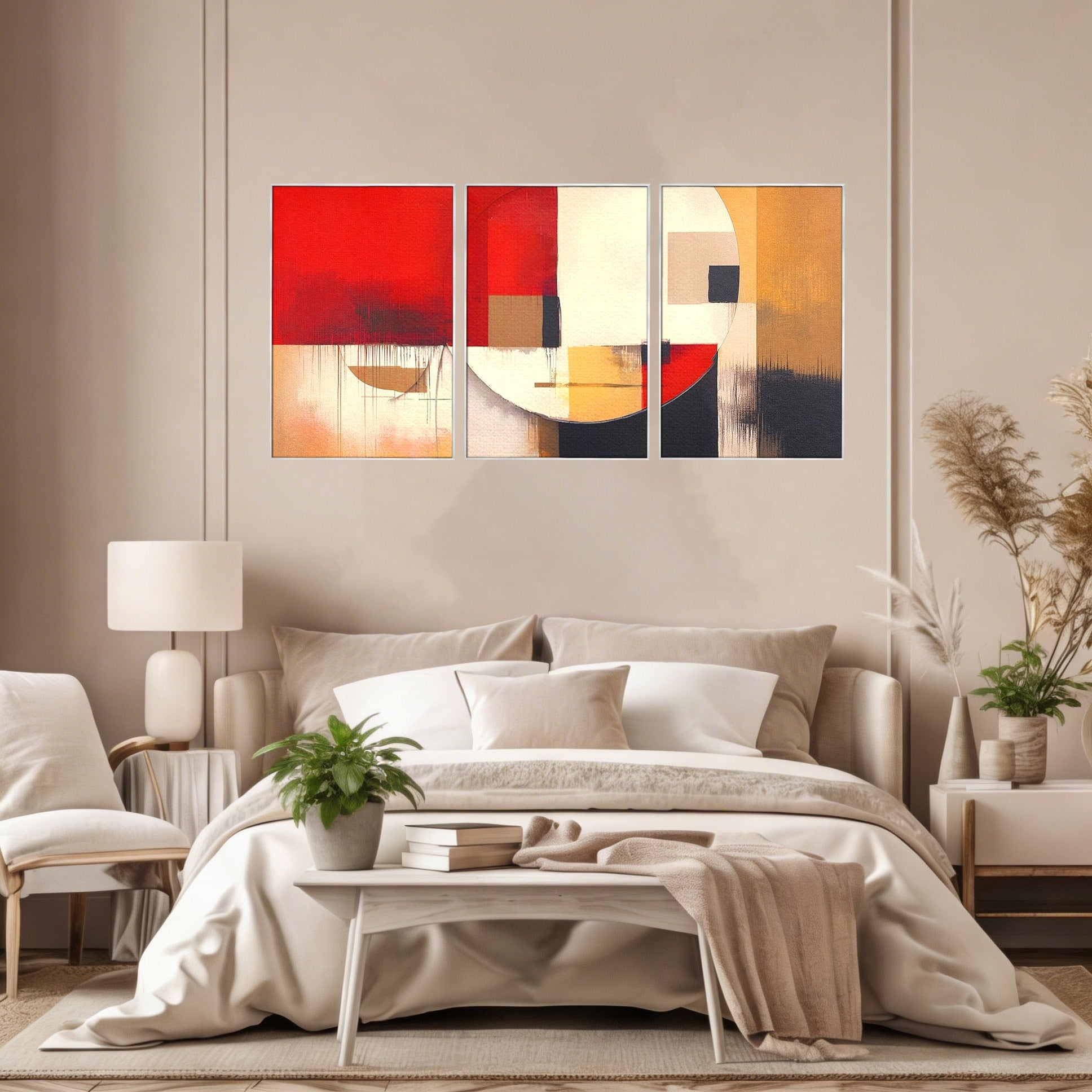 Set 3 Tablouri Canvas Premium LuxCanva® A3-1601, Stare Abstracta, Room, Decorativ, Sentimente, Interpretare, Contraste, Living, Culori Vibrante