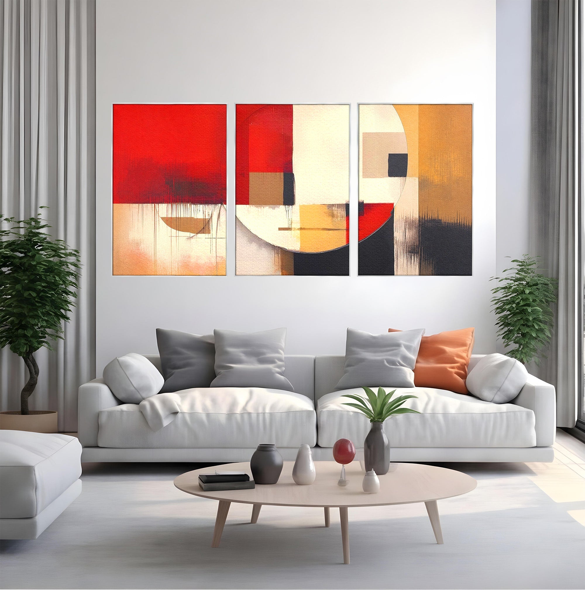 Set 3 Tablouri Canvas Premium LuxCanva® A3-1601, Stare Abstracta, Room, Decorativ, Sentimente, Interpretare, Contraste, Living, Culori Vibrante