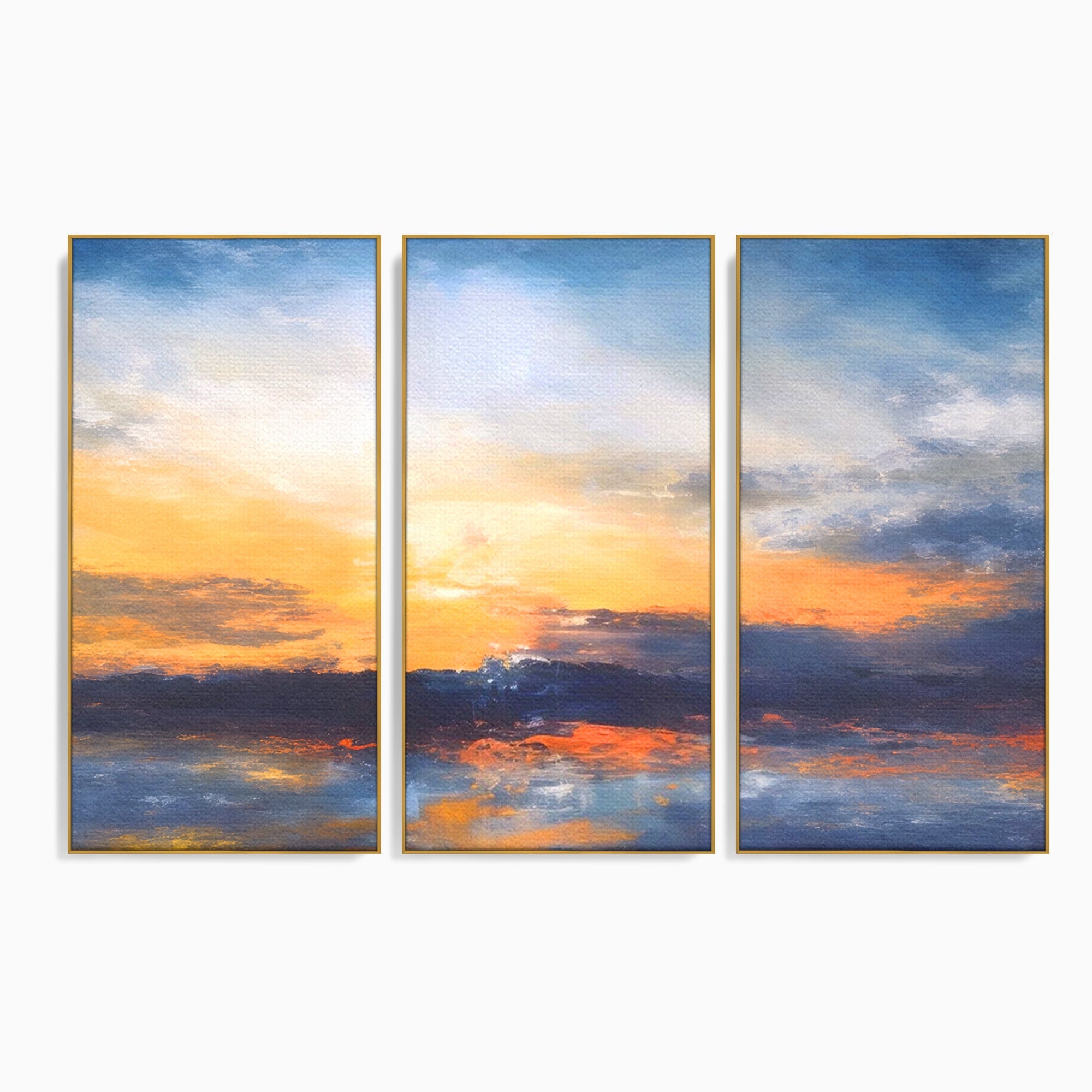 Set 3 Tablouri Canvas Premium LuxCanva® A3-1603, Un Apus Abstract, Living, Pastel, Mare, Soare, Nisip, Dormitor, Culori Vibrante