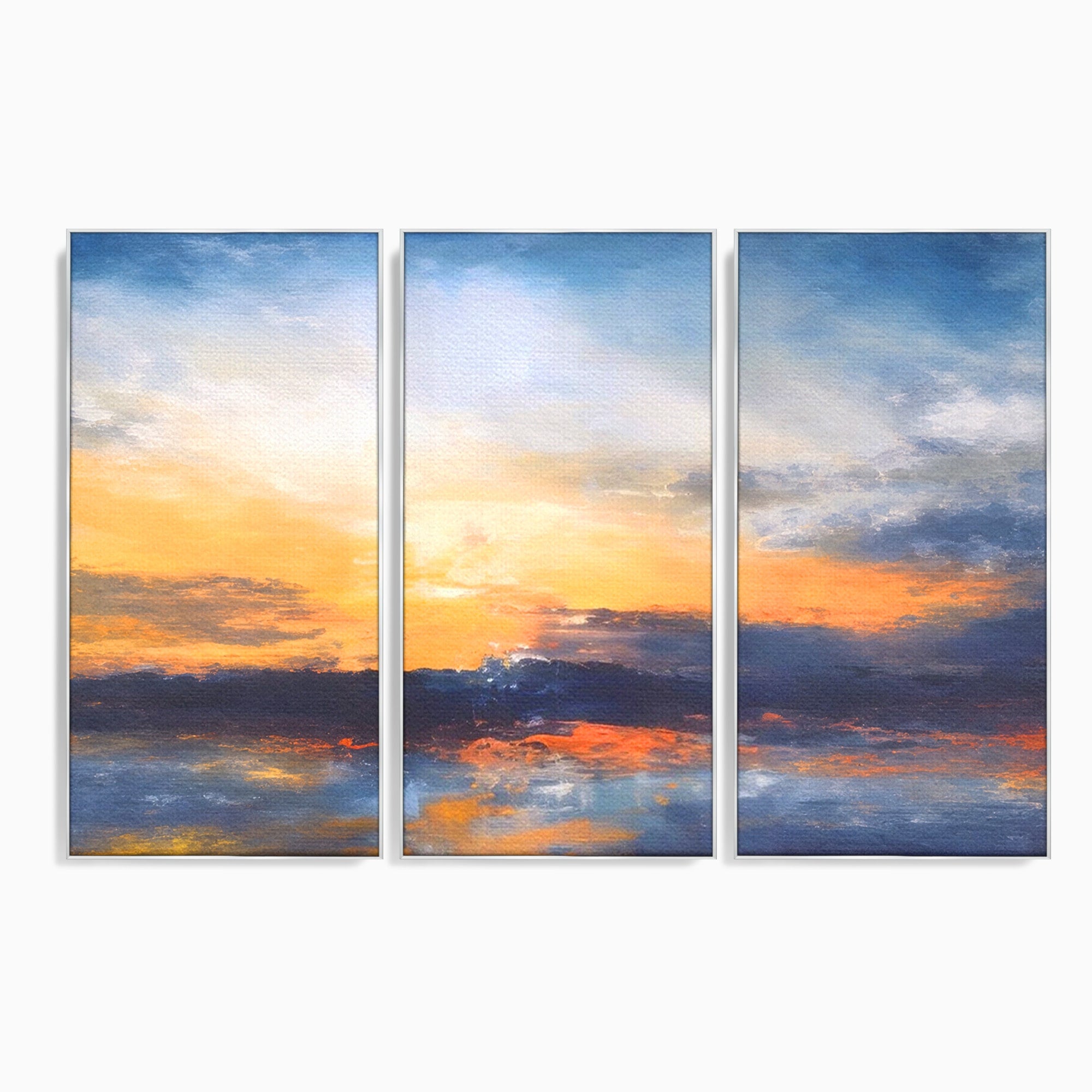 Set 3 Tablouri Canvas Premium LuxCanva® A3-1603, Un Apus Abstract, Living, Pastel, Mare, Soare, Nisip, Dormitor, Culori Vibrante