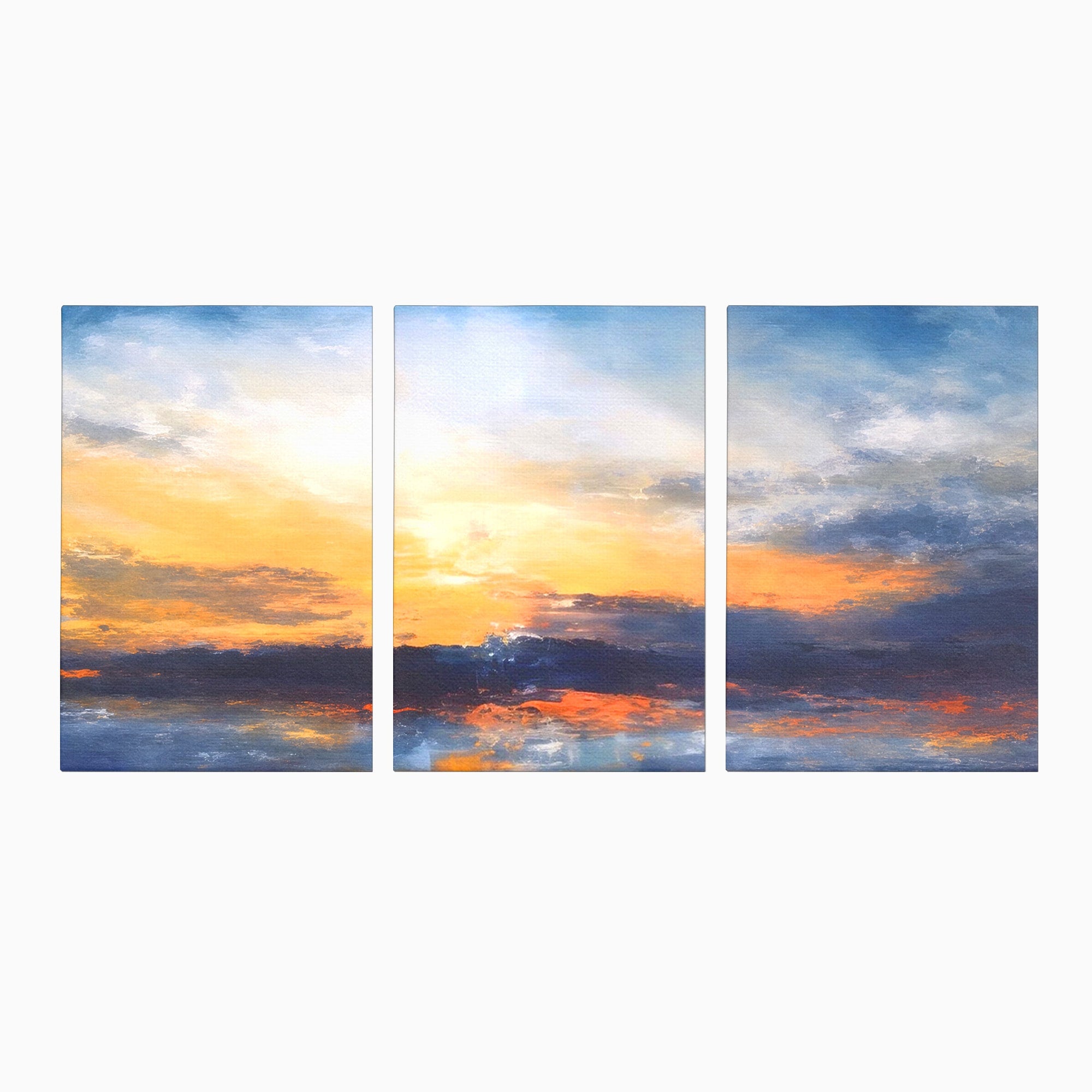 Set 3 Tablouri Canvas Premium LuxCanva® A3-1603, Un Apus Abstract, Living, Pastel, Mare, Soare, Nisip, Dormitor, Culori Vibrante