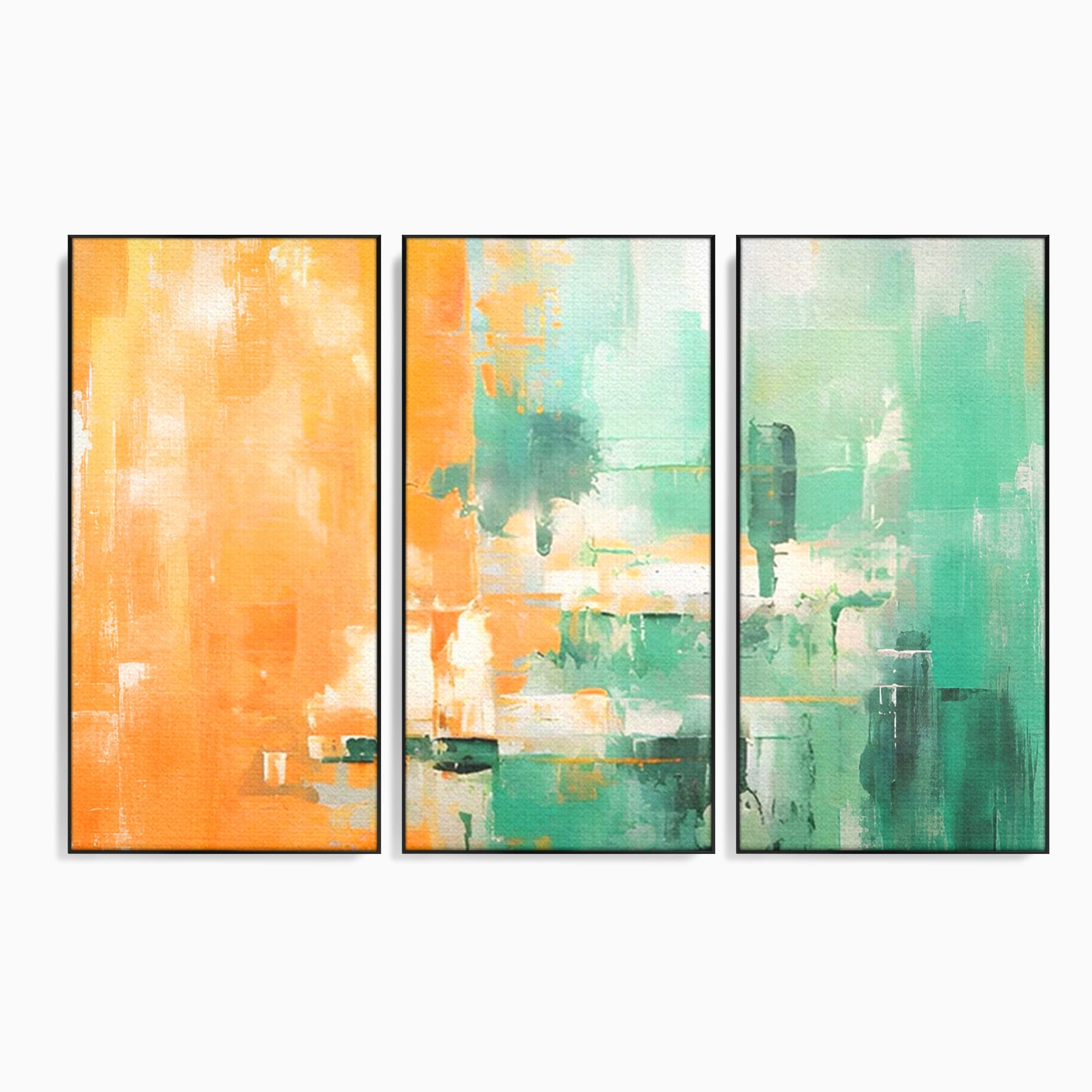 Set 3 Tablouri Canvas Premium LuxCanva® A3-1605, Imbratisare De Contrast, Living, Abstract, Decorativ, Orange, Dormitor, Culori Vibrante