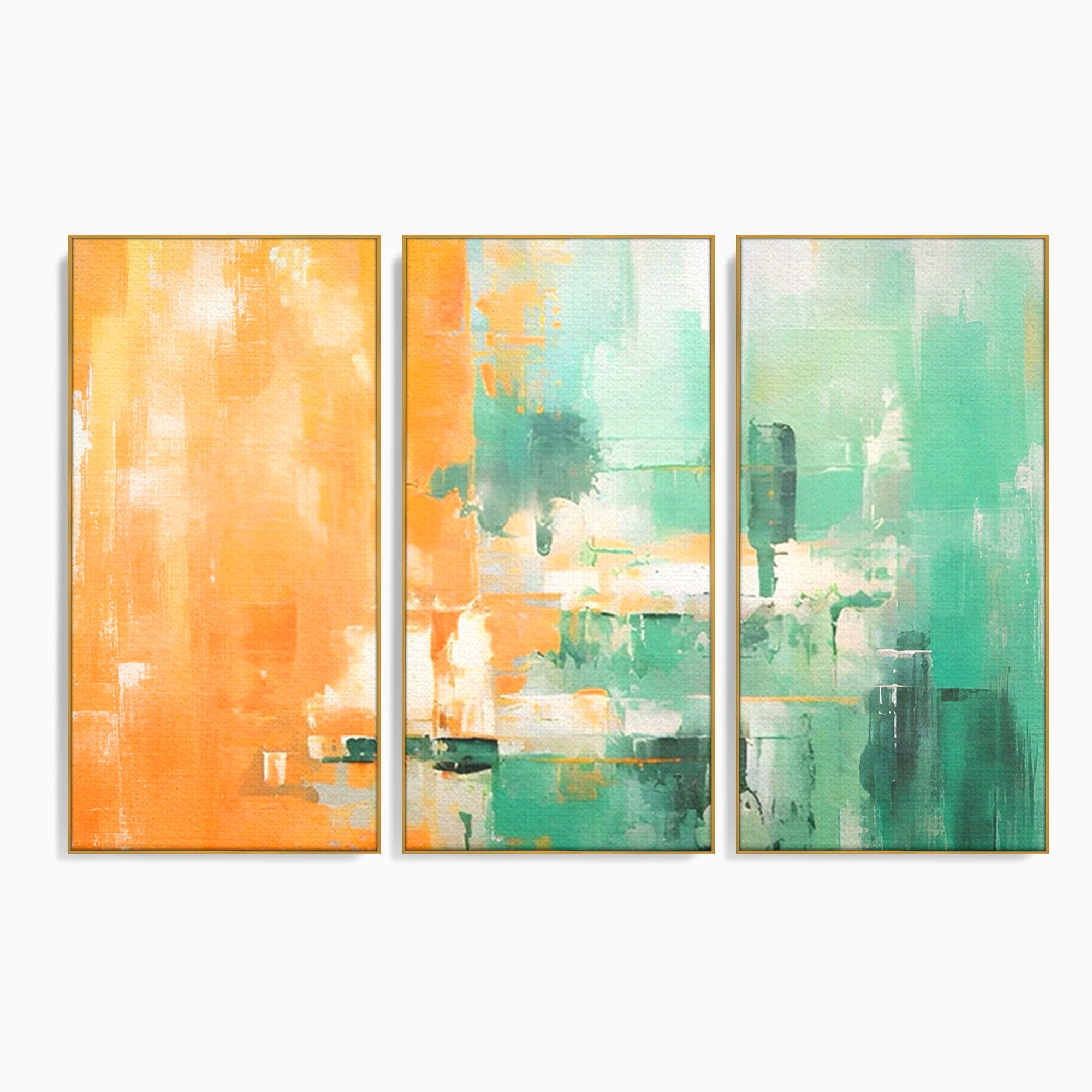 Set 3 Tablouri Canvas Premium LuxCanva® A3-1605, Imbratisare De Contrast, Living, Abstract, Decorativ, Orange, Dormitor, Culori Vibrante