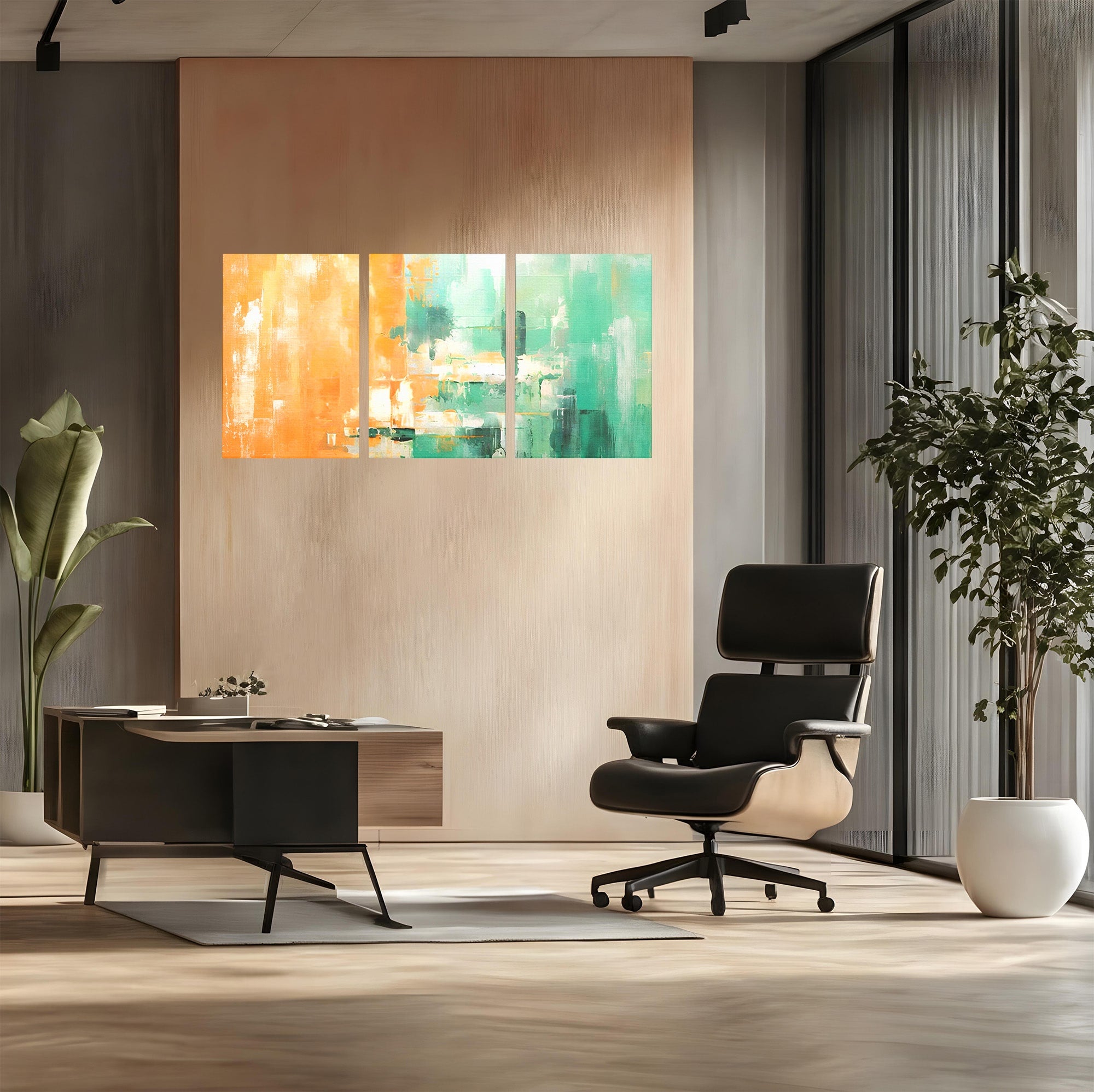 Set 3 Tablouri Canvas Premium LuxCanva® A3-1605, Imbratisare De Contrast, Living, Abstract, Decorativ, Orange, Dormitor, Culori Vibrante