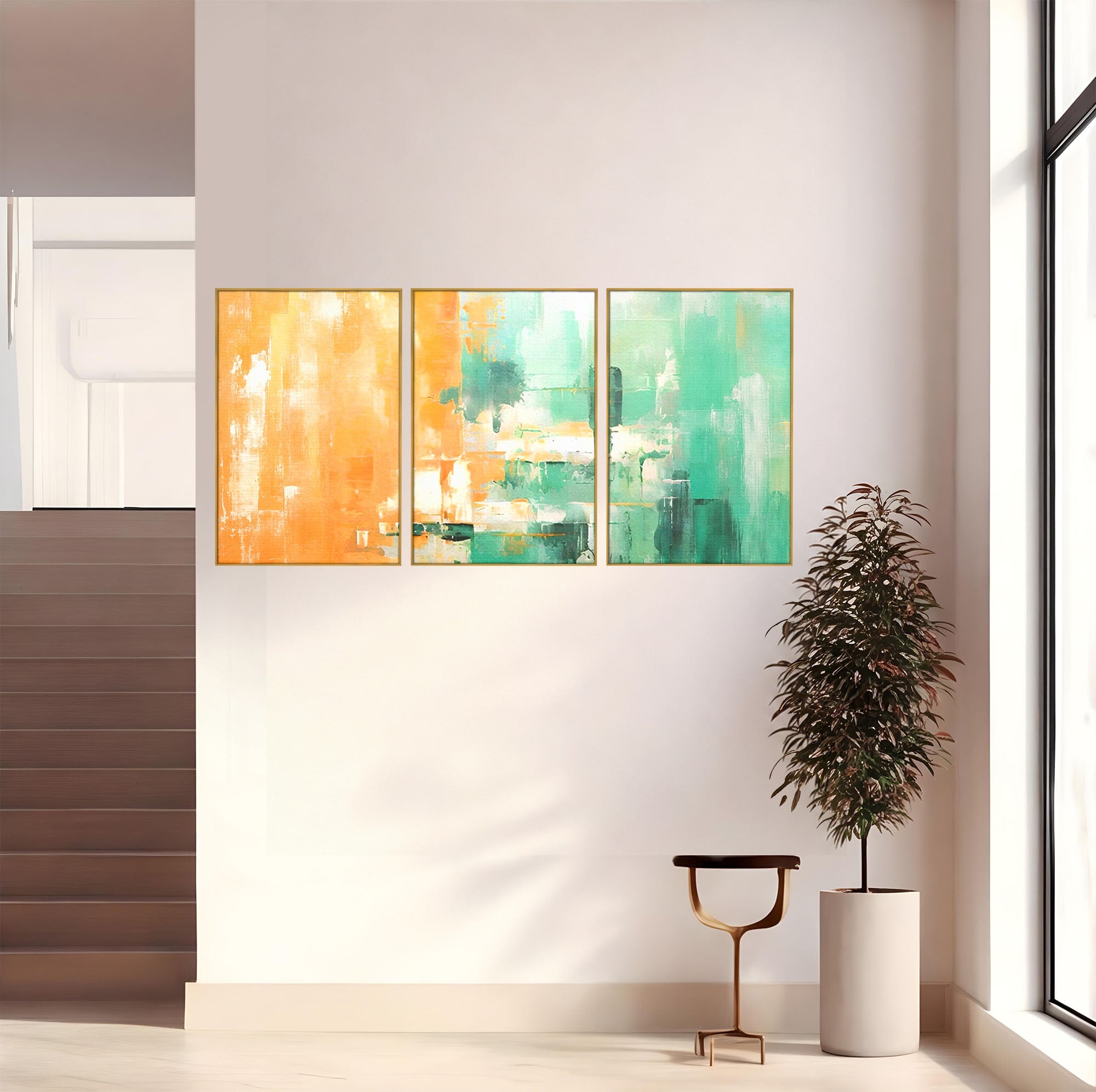 Set 3 Tablouri Canvas Premium LuxCanva® A3-1605, Imbratisare De Contrast, Living, Abstract, Decorativ, Orange, Dormitor, Culori Vibrante