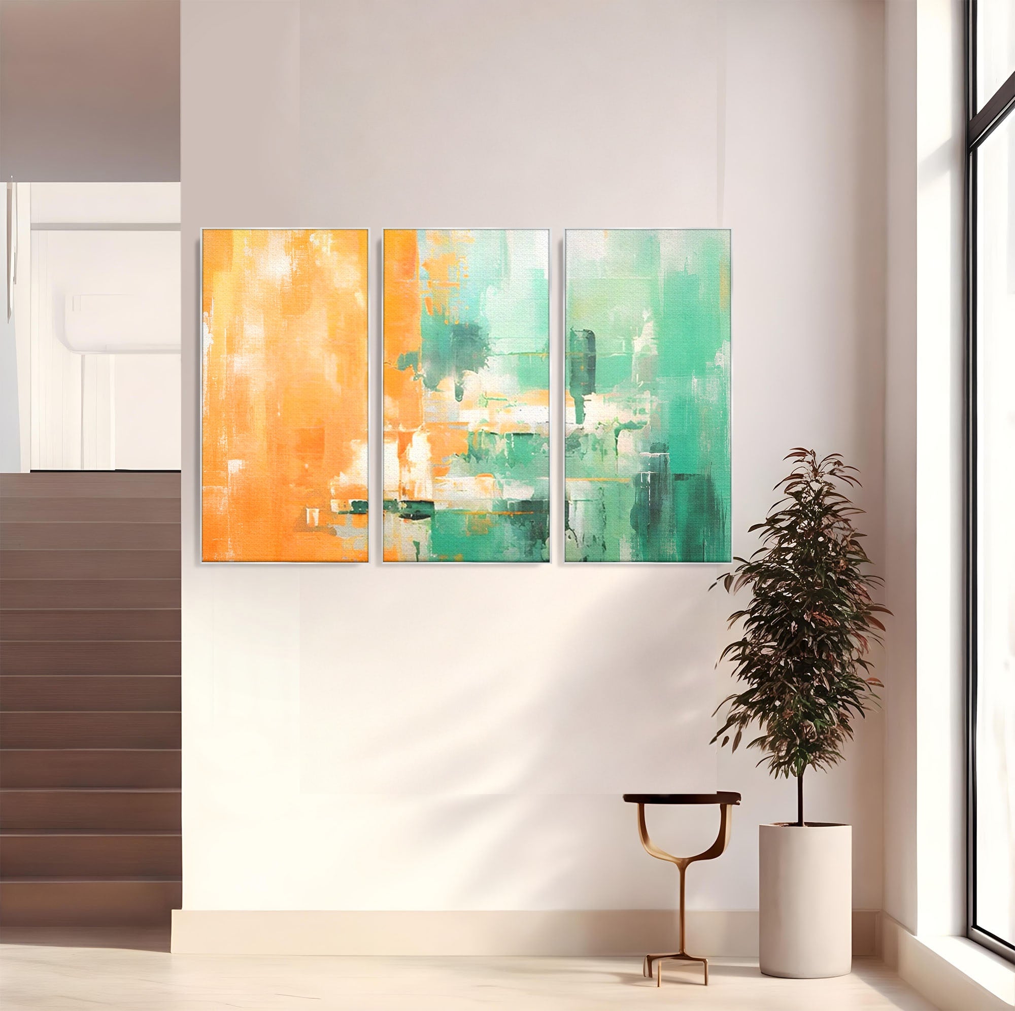 Set 3 Tablouri Canvas Premium LuxCanva® A3-1605, Imbratisare De Contrast, Living, Abstract, Decorativ, Orange, Dormitor, Culori Vibrante