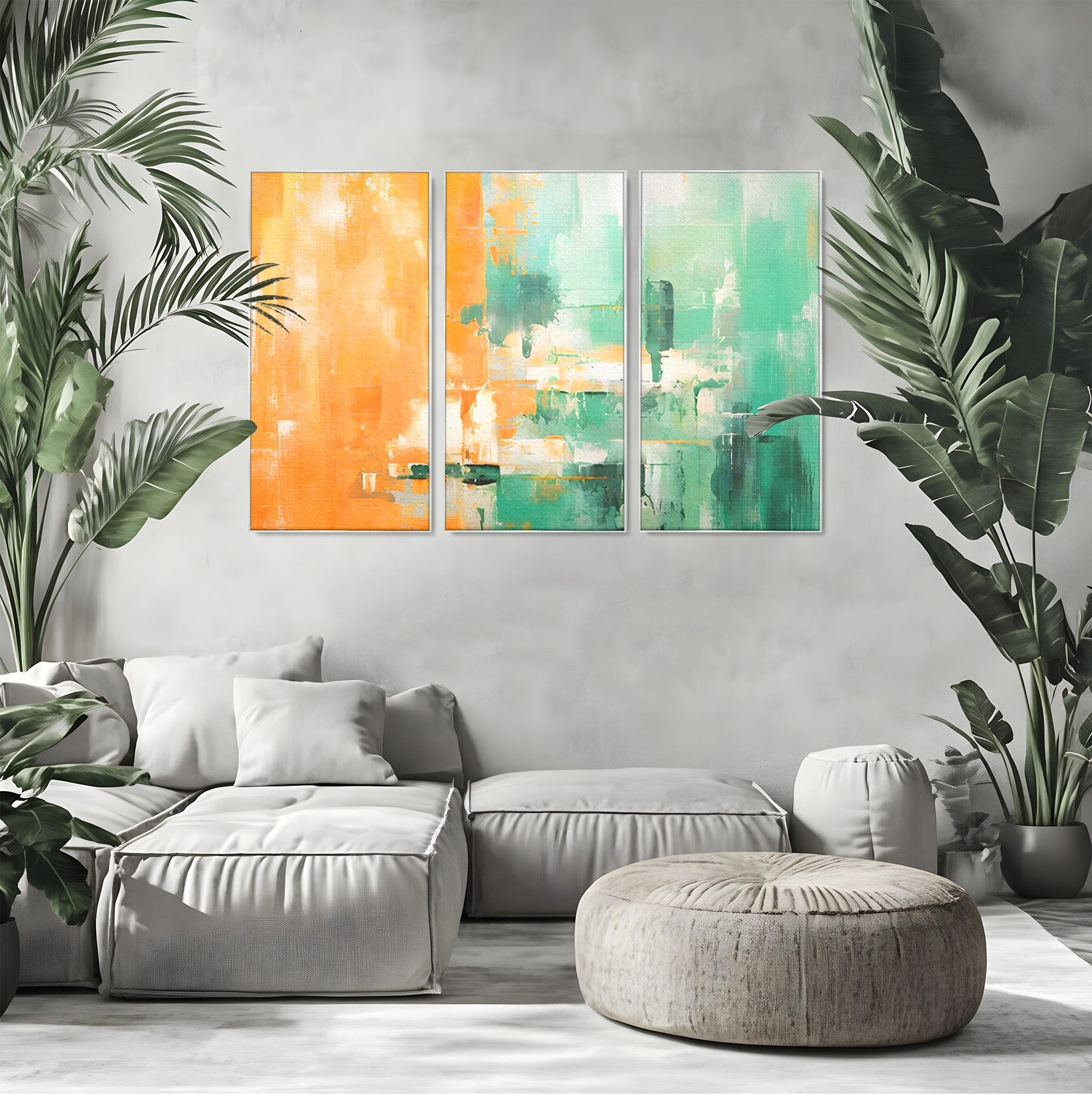 Set 3 Tablouri Canvas Premium LuxCanva® A3-1605, Imbratisare De Contrast, Living, Abstract, Decorativ, Orange, Dormitor, Culori Vibrante