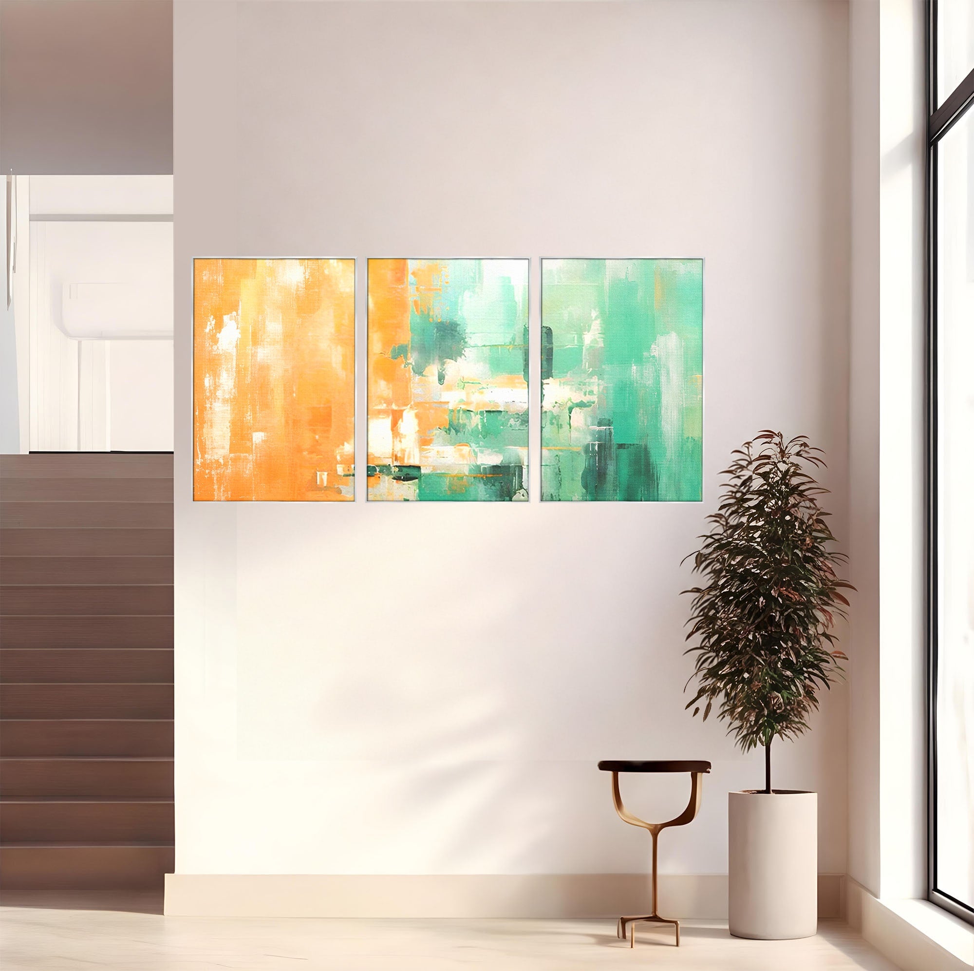 Set 3 Tablouri Canvas Premium LuxCanva® A3-1605, Imbratisare De Contrast, Living, Abstract, Decorativ, Orange, Dormitor, Culori Vibrante