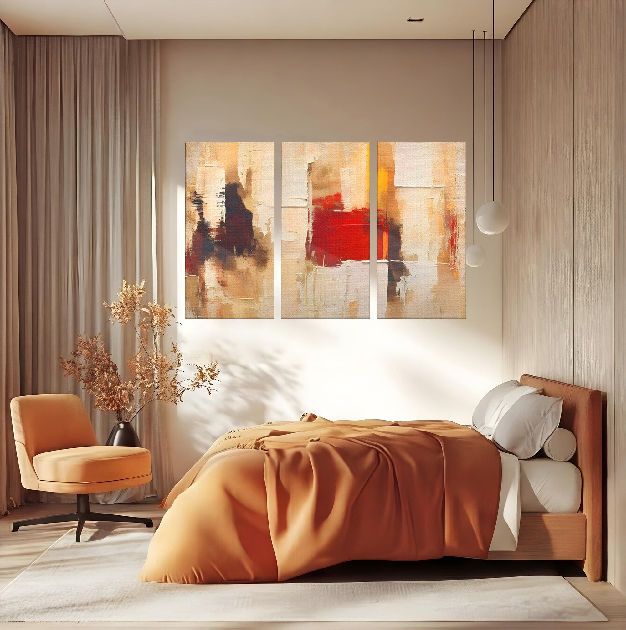 Set 3 Tablouri Canvas Premium LuxCanva® A3-1625, Abstract Pictures, Room, Decorativ, Cromatic, Contrast, Abstract, Dormitor, Culori Vibrante