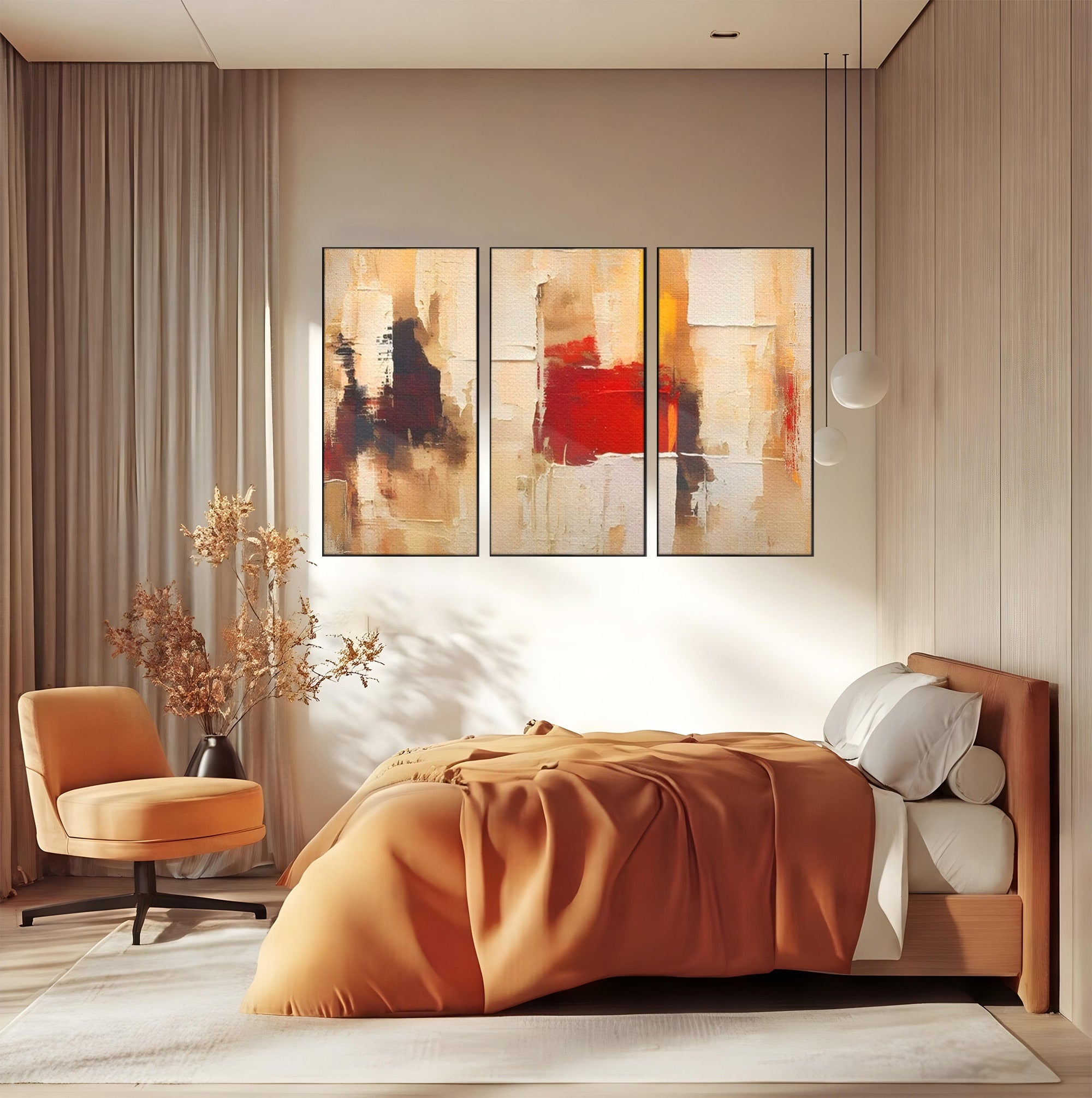 Set 3 Tablouri Canvas Premium LuxCanva® A3-1625, Abstract Pictures, Room, Decorativ, Cromatic, Contrast, Abstract, Dormitor, Culori Vibrante