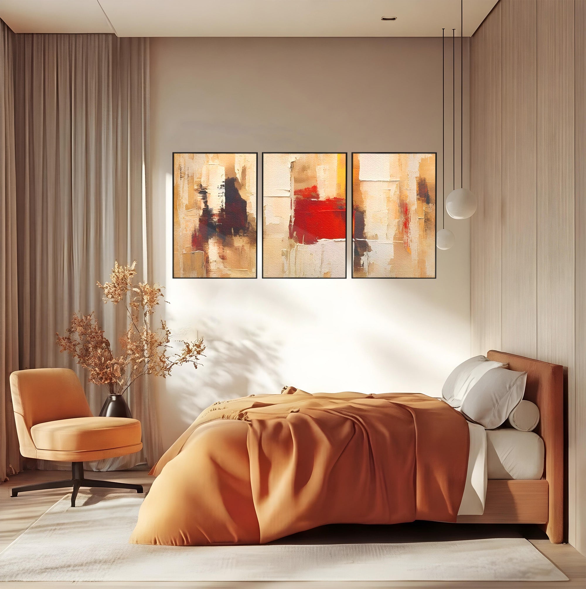 Set 3 Tablouri Canvas Premium LuxCanva® A3-1625, Abstract Pictures, Room, Decorativ, Cromatic, Contrast, Abstract, Dormitor, Culori Vibrante
