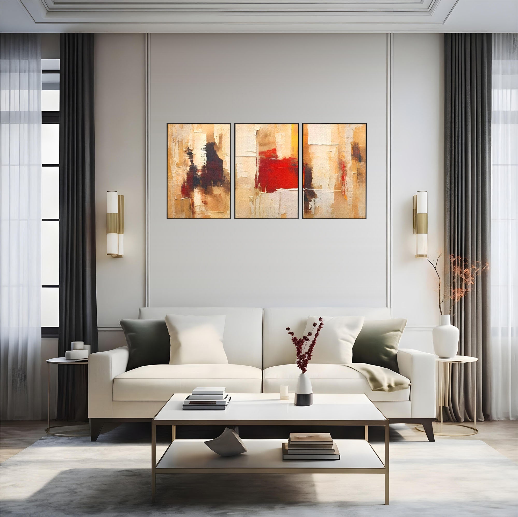 Set 3 Tablouri Canvas Premium LuxCanva® A3-1625, Abstract Pictures, Room, Decorativ, Cromatic, Contrast, Abstract, Dormitor, Culori Vibrante
