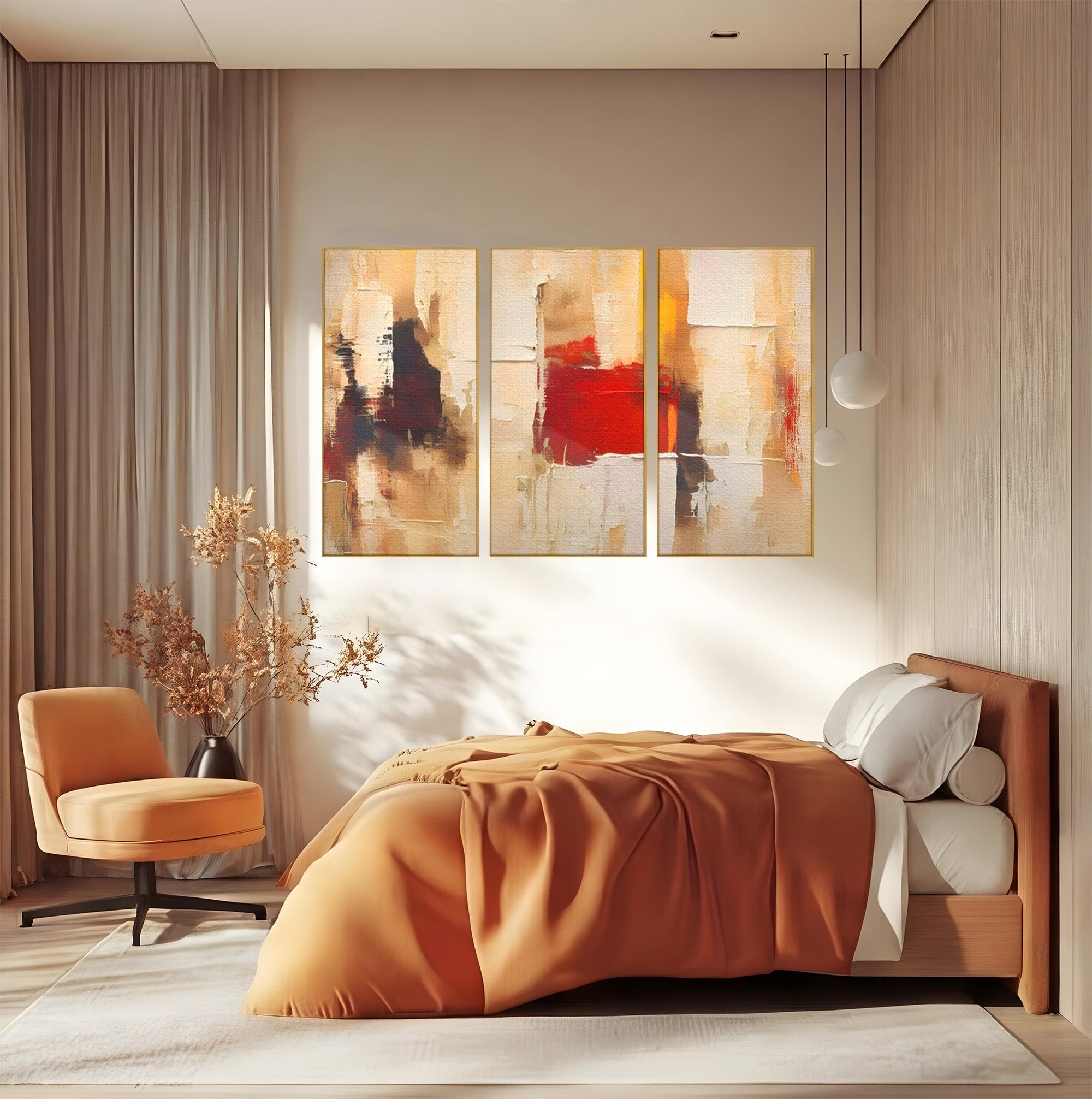 Set 3 Tablouri Canvas Premium LuxCanva® A3-1625, Abstract Pictures, Room, Decorativ, Cromatic, Contrast, Abstract, Dormitor, Culori Vibrante