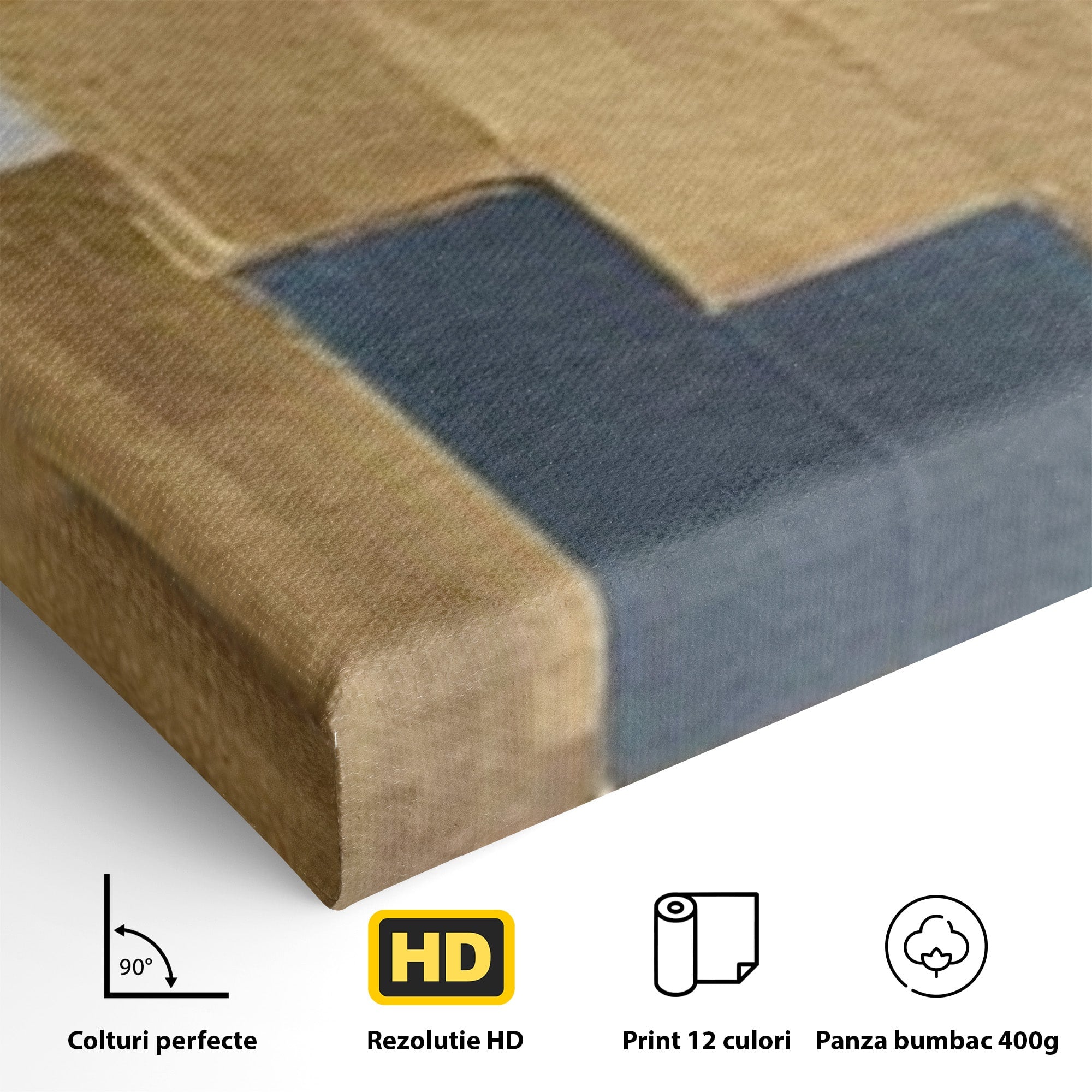 Set 3 Tablouri Canvas Premium LuxCanva® A3-1630, Mozaic Auriu, Living, Patrate, Turcoaz, Ploaie, Decorativ, Dormitor, Culori Vibrante