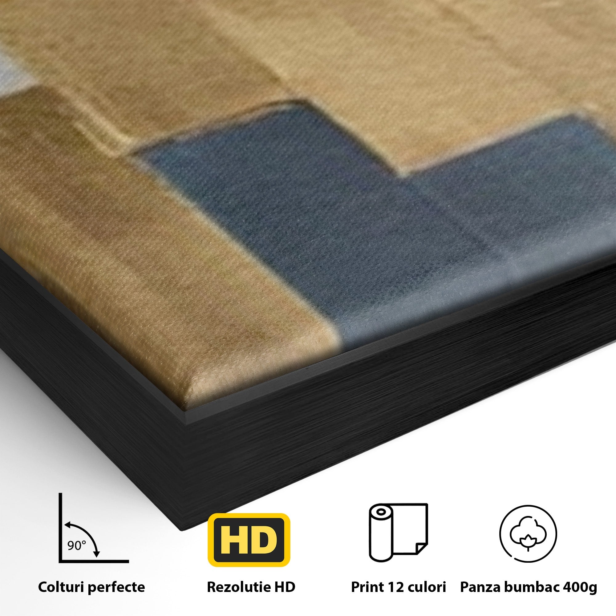 Set 3 Tablouri Canvas Premium LuxCanva® A3-1630, Mozaic Auriu, Living, Patrate, Turcoaz, Ploaie, Decorativ, Dormitor, Culori Vibrante