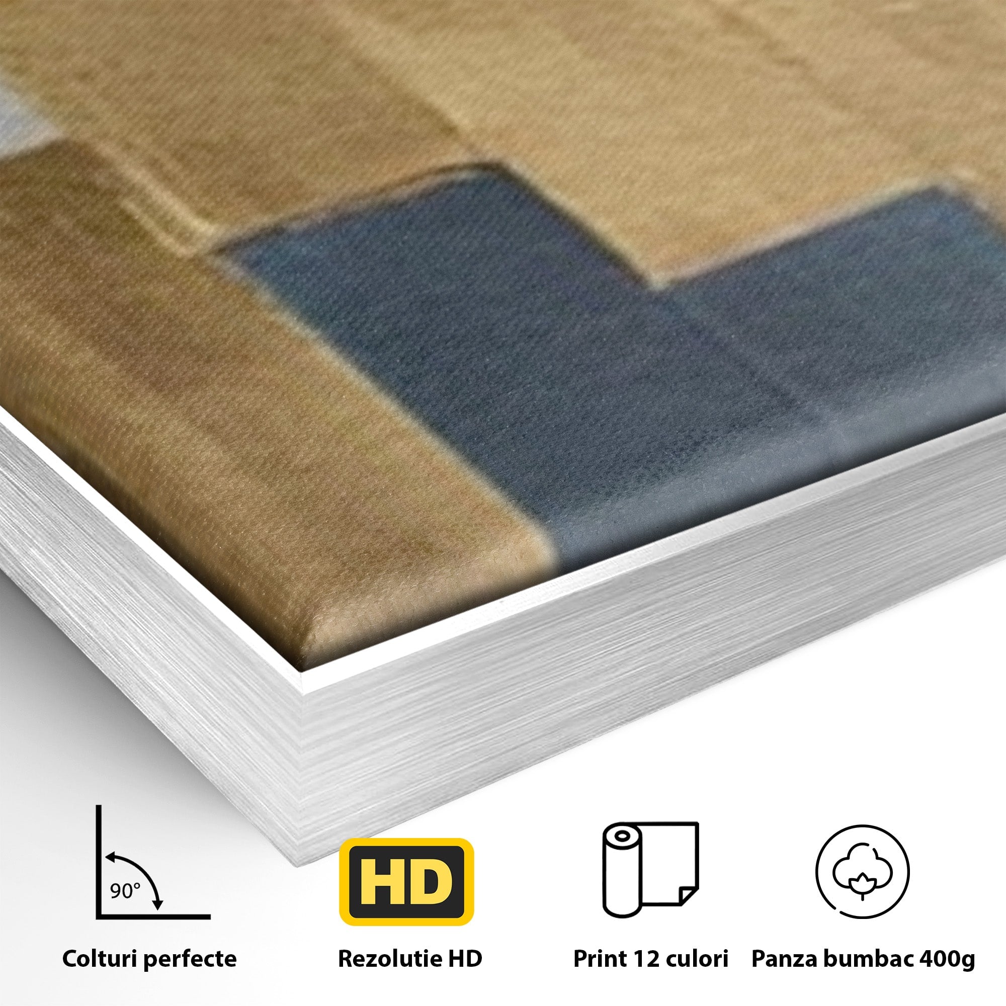 Set 3 Tablouri Canvas Premium LuxCanva® A3-1630, Mozaic Auriu, Living, Patrate, Turcoaz, Ploaie, Decorativ, Dormitor, Culori Vibrante