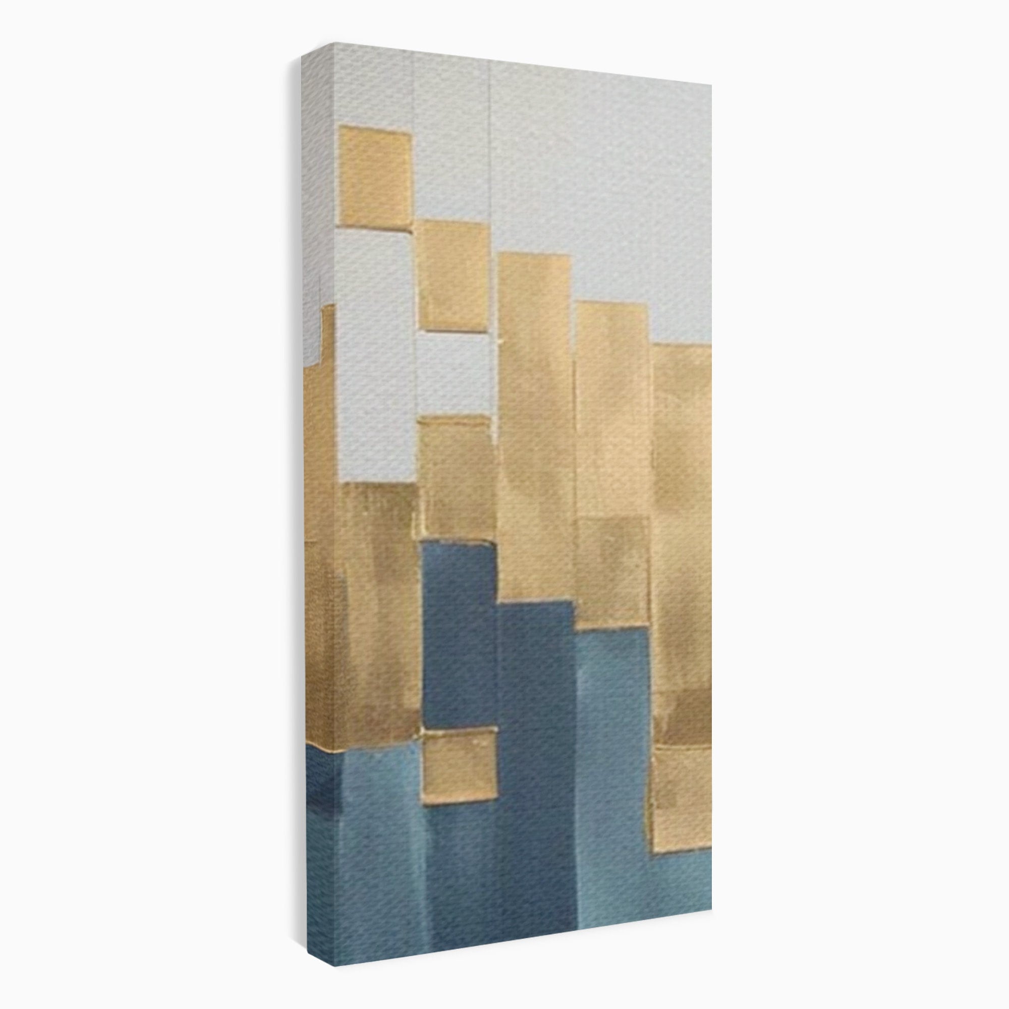 Set 3 Tablouri Canvas Premium LuxCanva® A3-1630, Mozaic Auriu, Living, Patrate, Turcoaz, Ploaie, Decorativ, Dormitor, Culori Vibrante