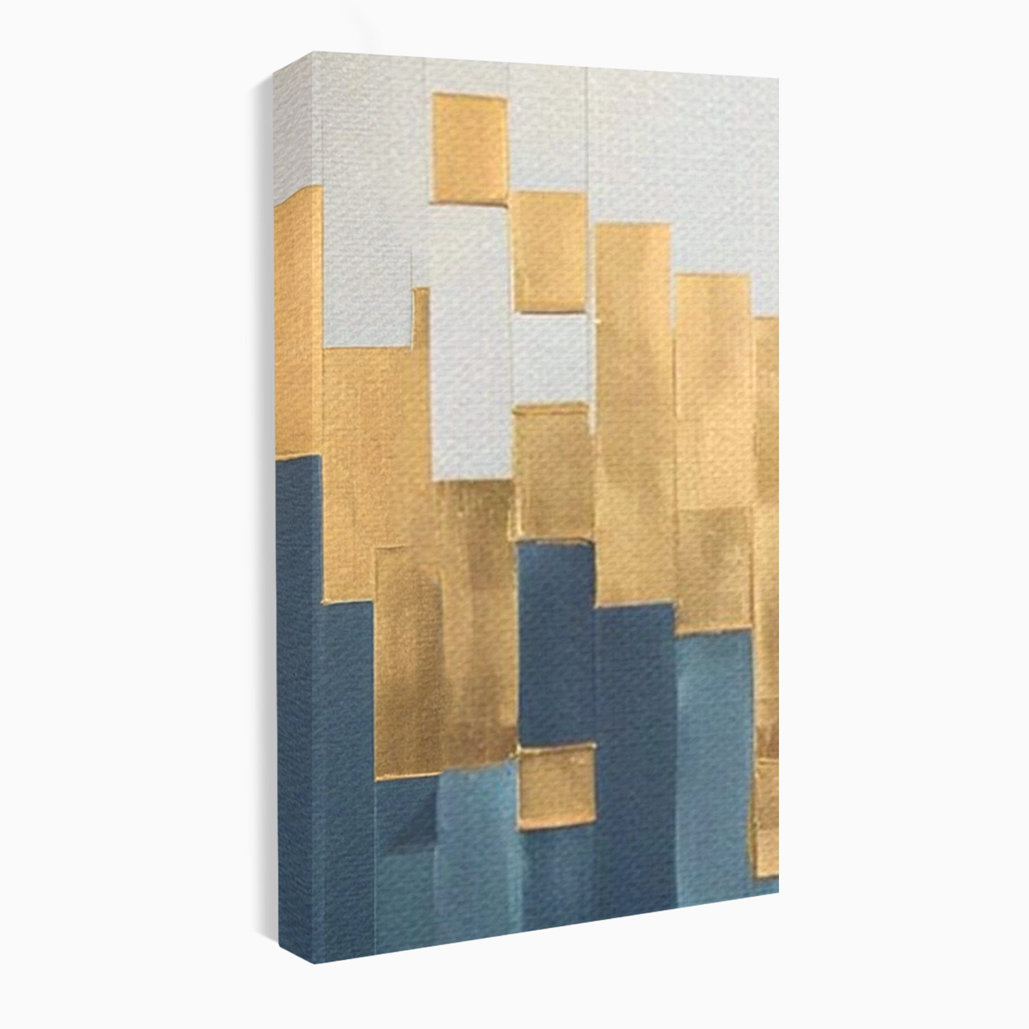 Set 3 Tablouri Canvas Premium LuxCanva® A3-1630, Mozaic Auriu, Living, Patrate, Turcoaz, Ploaie, Decorativ, Dormitor, Culori Vibrante