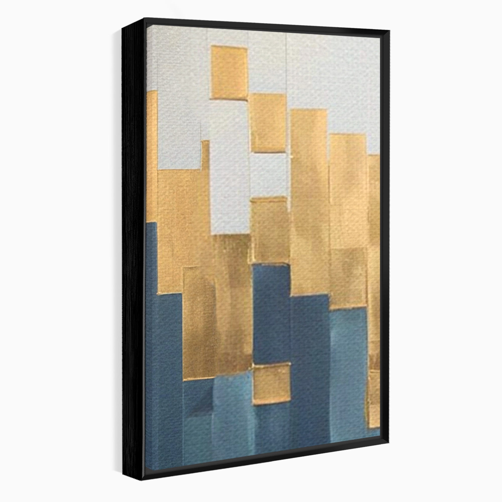 Set 3 Tablouri Canvas Premium LuxCanva® A3-1630, Mozaic Auriu, Living, Patrate, Turcoaz, Ploaie, Decorativ, Dormitor, Culori Vibrante