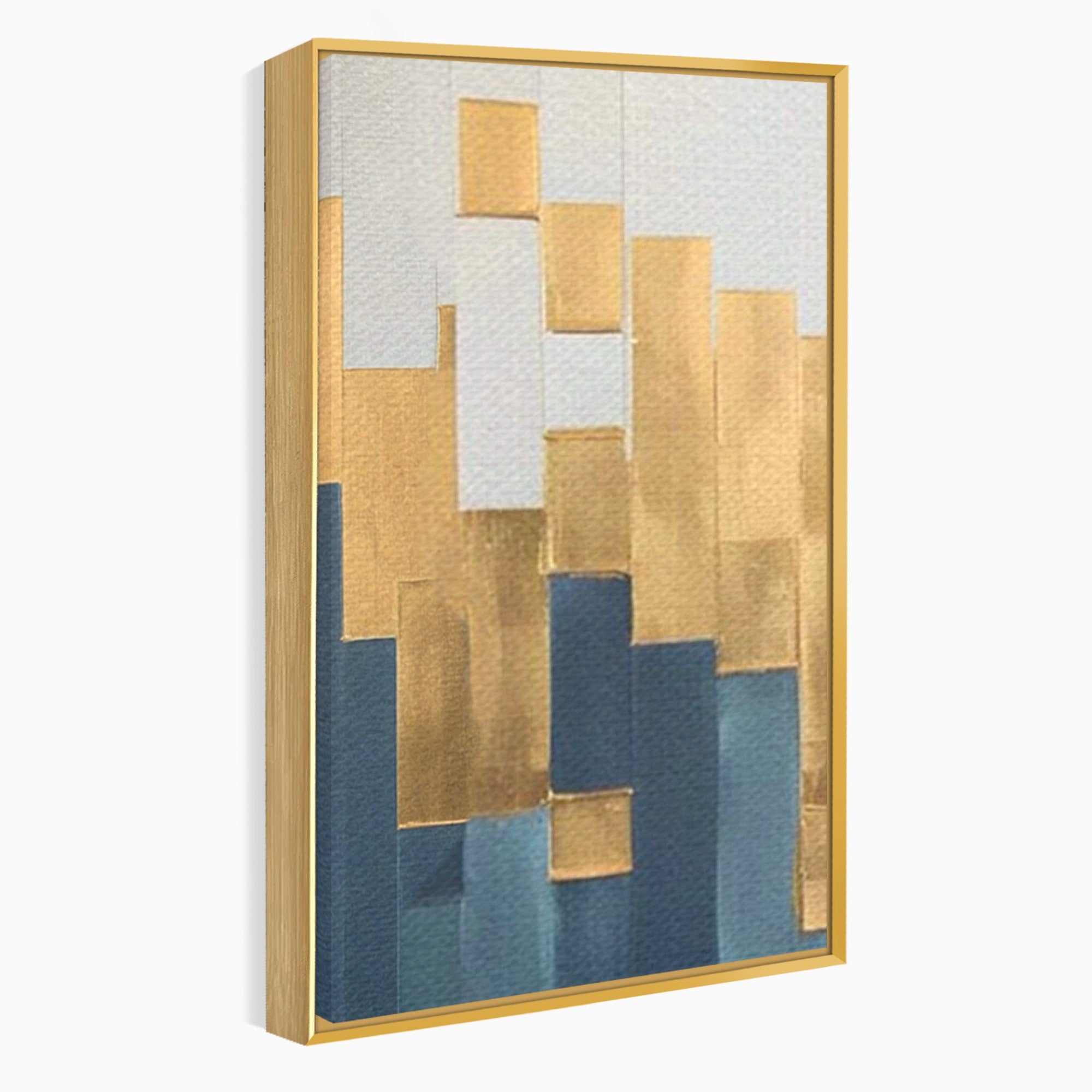 Set 3 Tablouri Canvas Premium LuxCanva® A3-1630, Mozaic Auriu, Living, Patrate, Turcoaz, Ploaie, Decorativ, Dormitor, Culori Vibrante