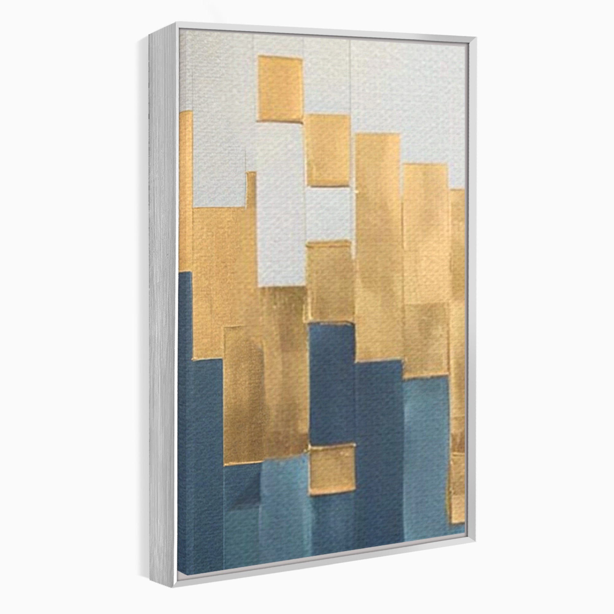 Set 3 Tablouri Canvas Premium LuxCanva® A3-1630, Mozaic Auriu, Living, Patrate, Turcoaz, Ploaie, Decorativ, Dormitor, Culori Vibrante