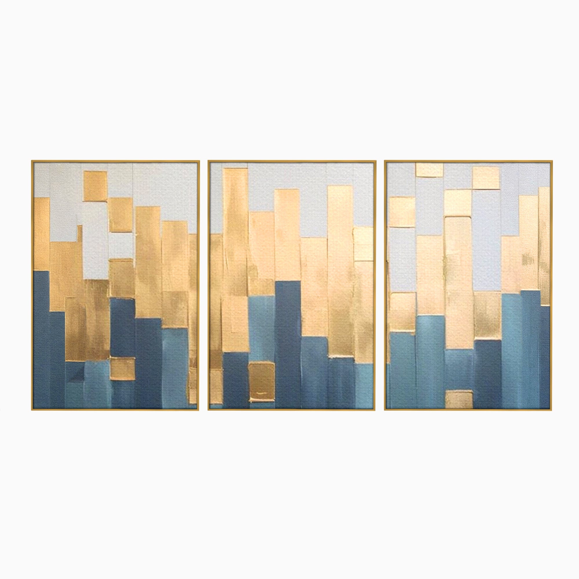 Set 3 Tablouri Canvas Premium LuxCanva® A3-1630, Mozaic Auriu, Living, Patrate, Turcoaz, Ploaie, Decorativ, Dormitor, Culori Vibrante