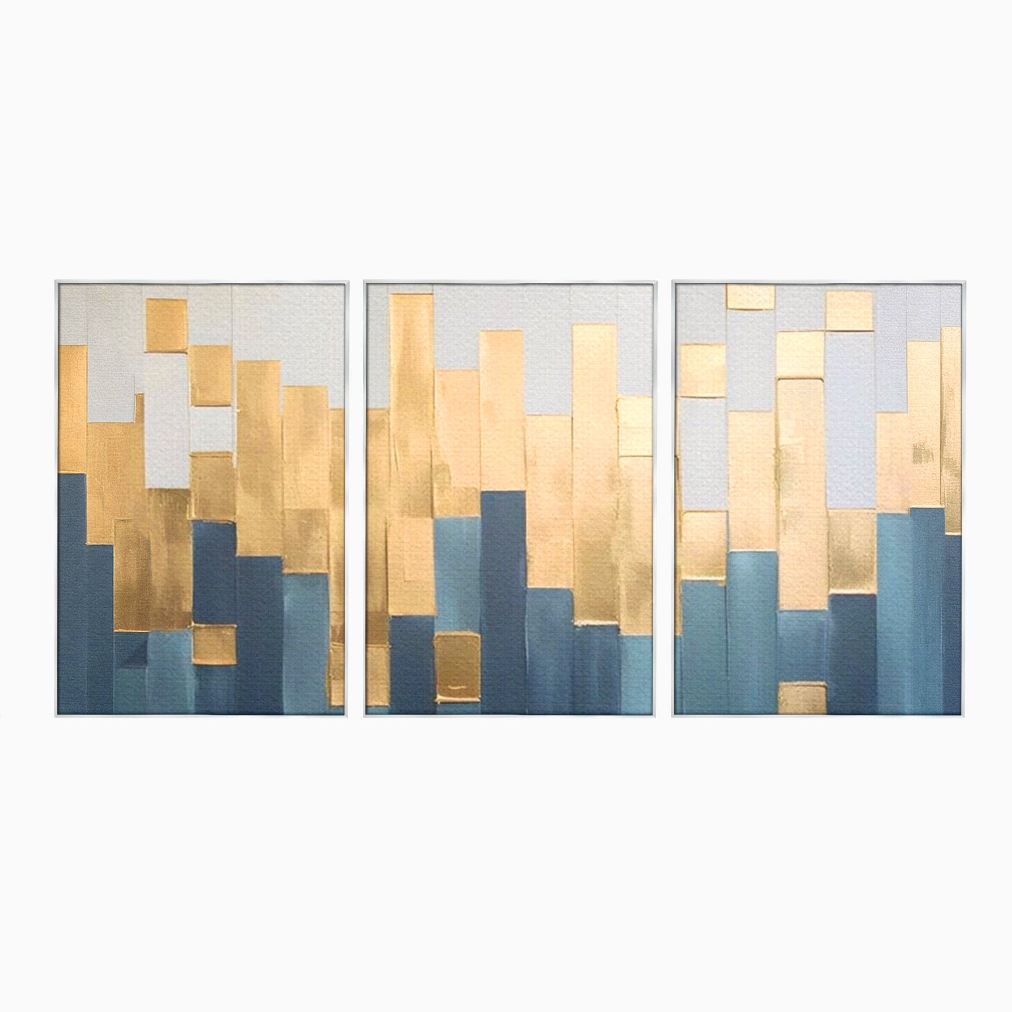 Set 3 Tablouri Canvas Premium LuxCanva® A3-1630, Mozaic Auriu, Living, Patrate, Turcoaz, Ploaie, Decorativ, Dormitor, Culori Vibrante
