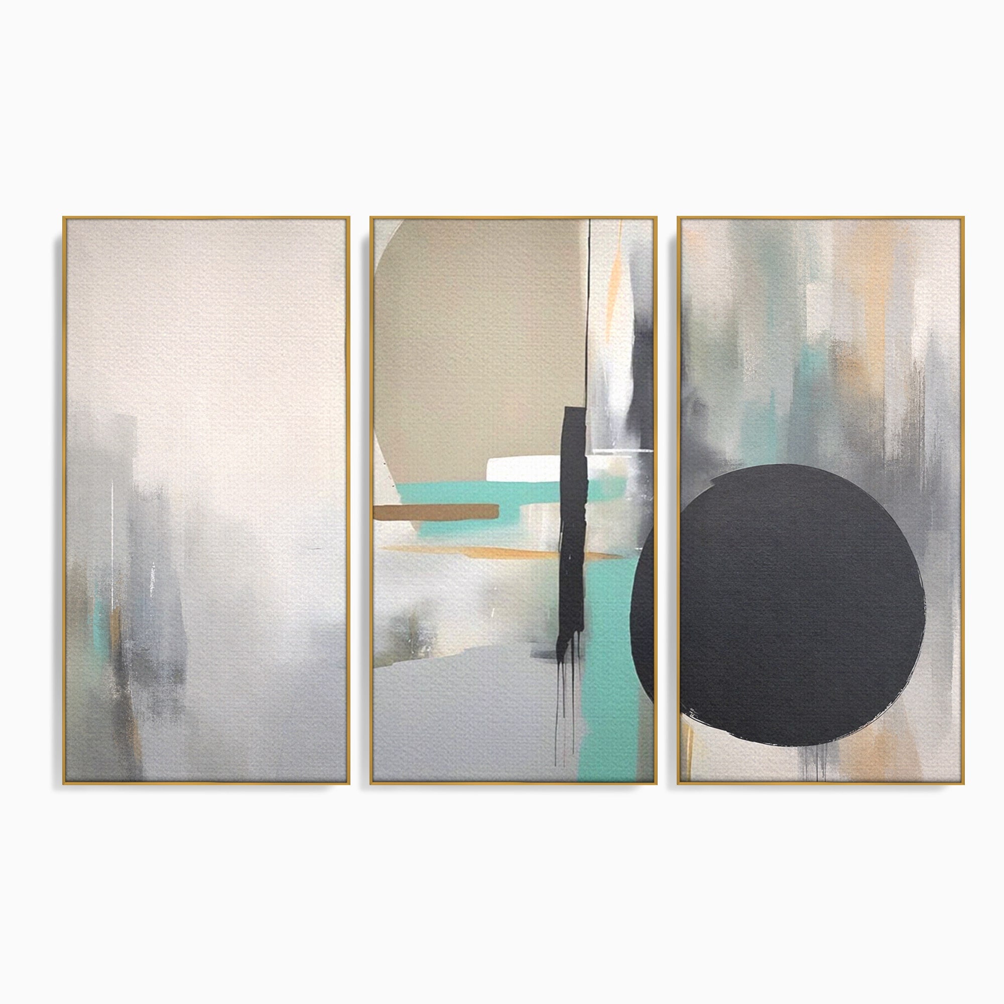 Set 3 Tablouri Canvas Premium LuxCanva® A3-1635, Abstract Circular, Room, Forme, Decorativ, Dormitor, Culori Vibrante