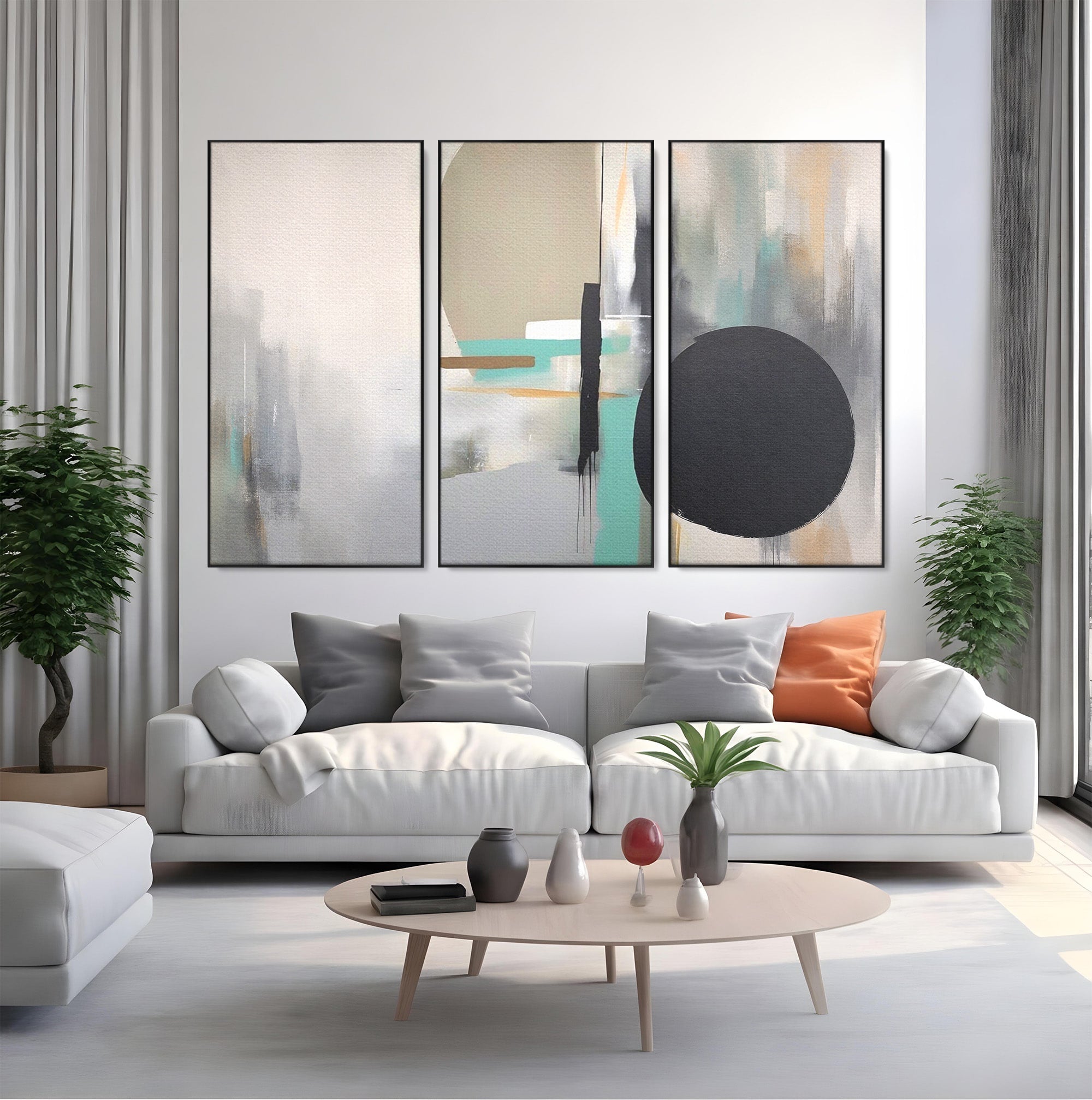 Set 3 Tablouri Canvas Premium LuxCanva® A3-1635, Abstract Circular, Room, Forme, Decorativ, Dormitor, Culori Vibrante