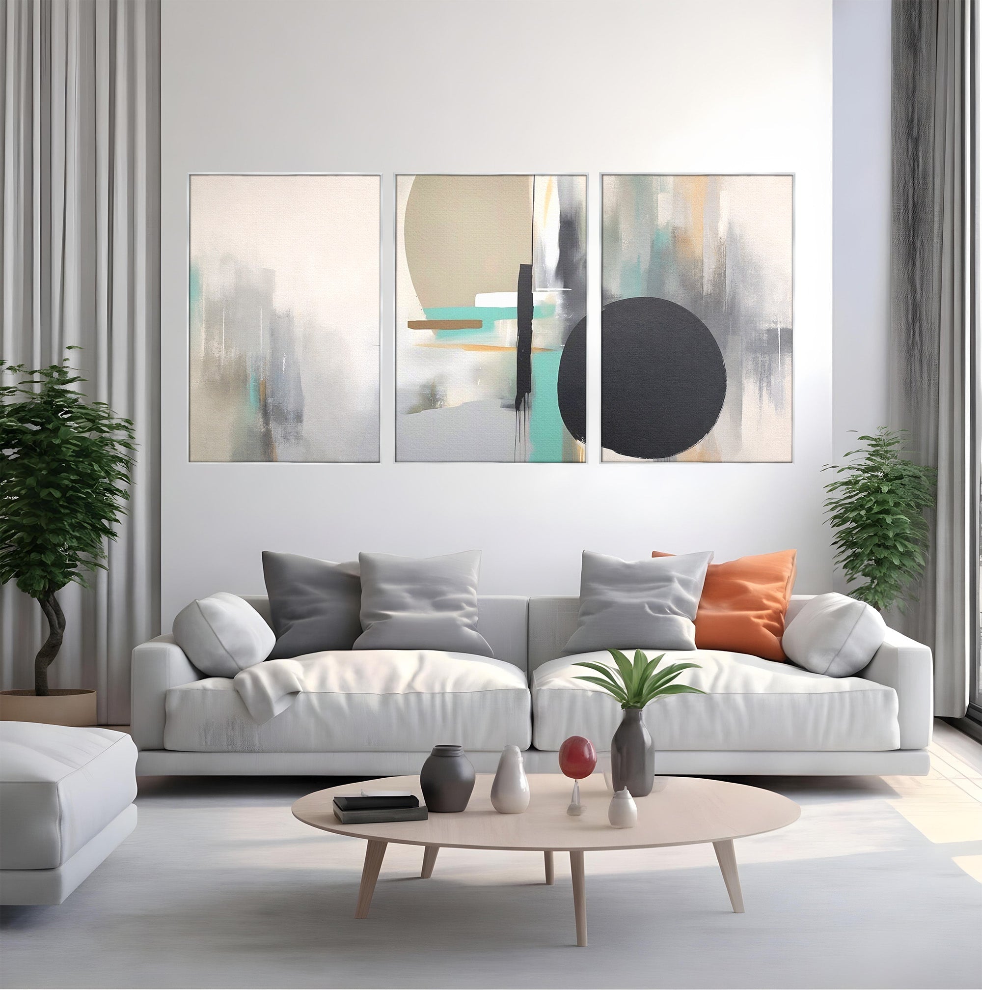 Set 3 Tablouri Canvas Premium LuxCanva® A3-1635, Abstract Circular, Room, Forme, Decorativ, Dormitor, Culori Vibrante