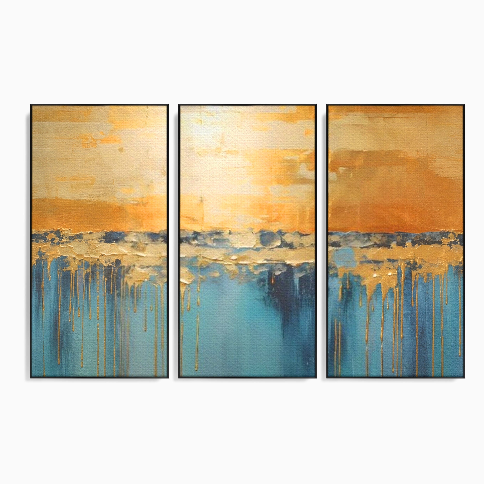 Set 3 Tablouri Canvas Premium LuxCanva® A3-1643, Blue Contrast, Living, Decorativ, Abstract, Cromatic, Dormitor, Culori Vibrante