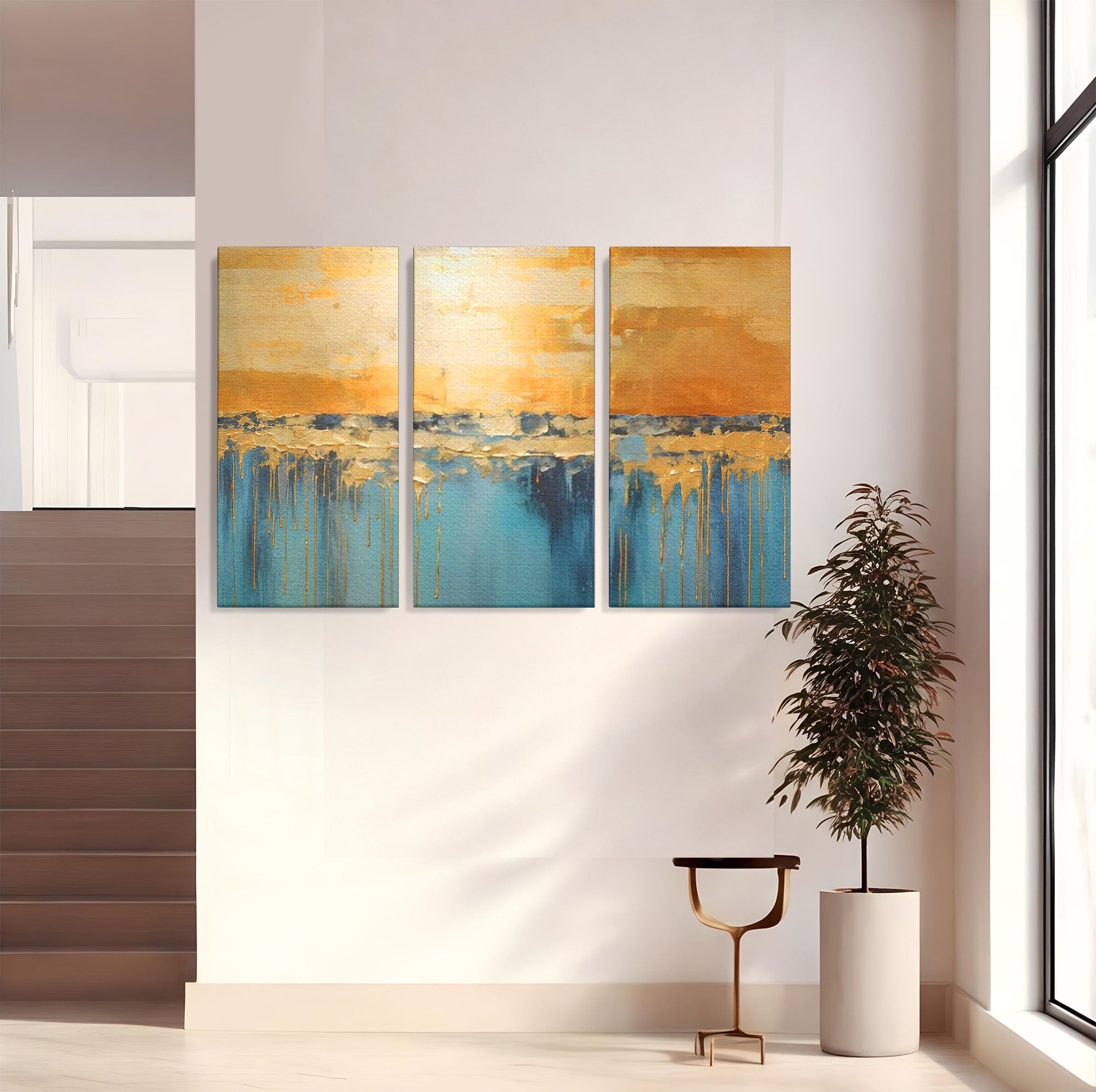 Set 3 Tablouri Canvas Premium LuxCanva® A3-1643, Blue Contrast, Living, Decorativ, Abstract, Cromatic, Dormitor, Culori Vibrante