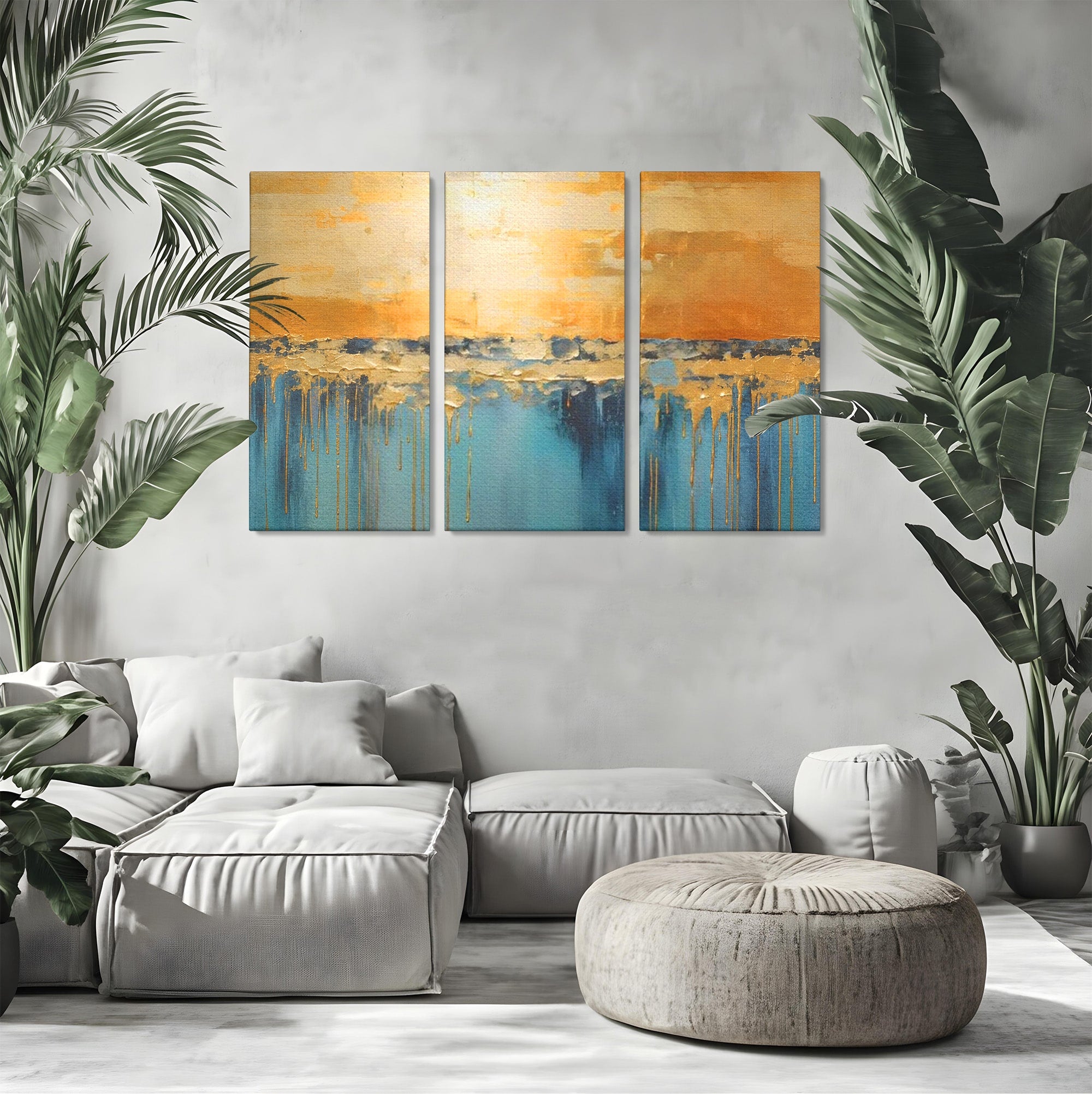Set 3 Tablouri Canvas Premium LuxCanva® A3-1643, Blue Contrast, Living, Decorativ, Abstract, Cromatic, Dormitor, Culori Vibrante