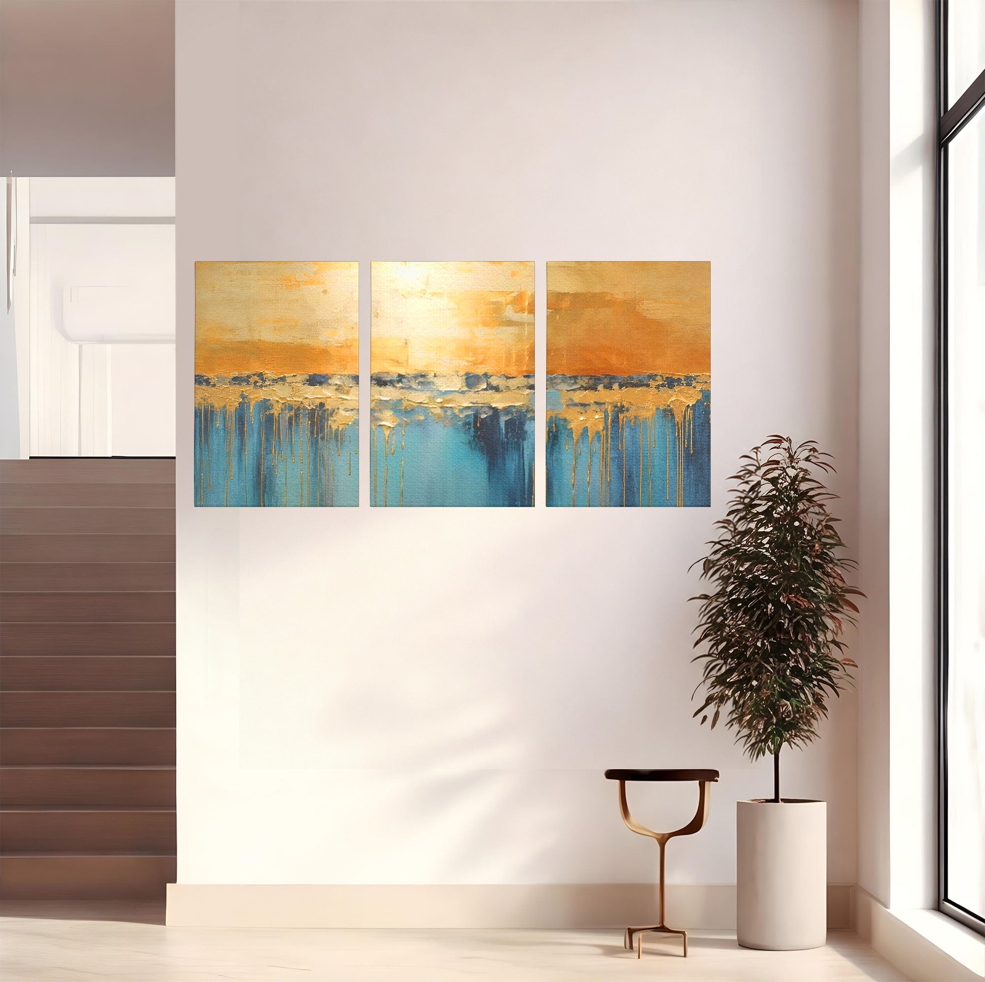 Set 3 Tablouri Canvas Premium LuxCanva® A3-1643, Blue Contrast, Living, Decorativ, Abstract, Cromatic, Dormitor, Culori Vibrante