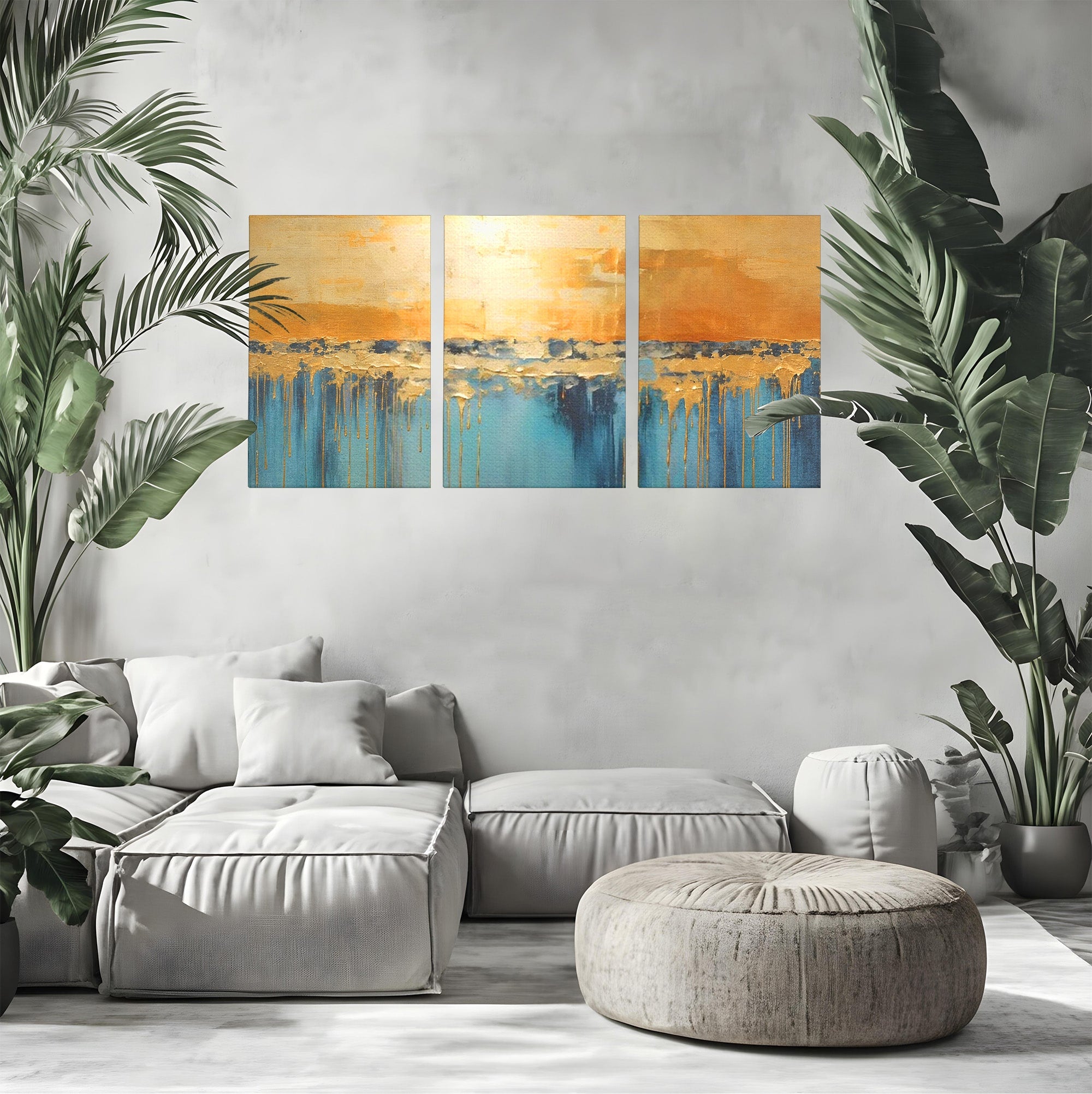 Set 3 Tablouri Canvas Premium LuxCanva® A3-1643, Blue Contrast, Living, Decorativ, Abstract, Cromatic, Dormitor, Culori Vibrante