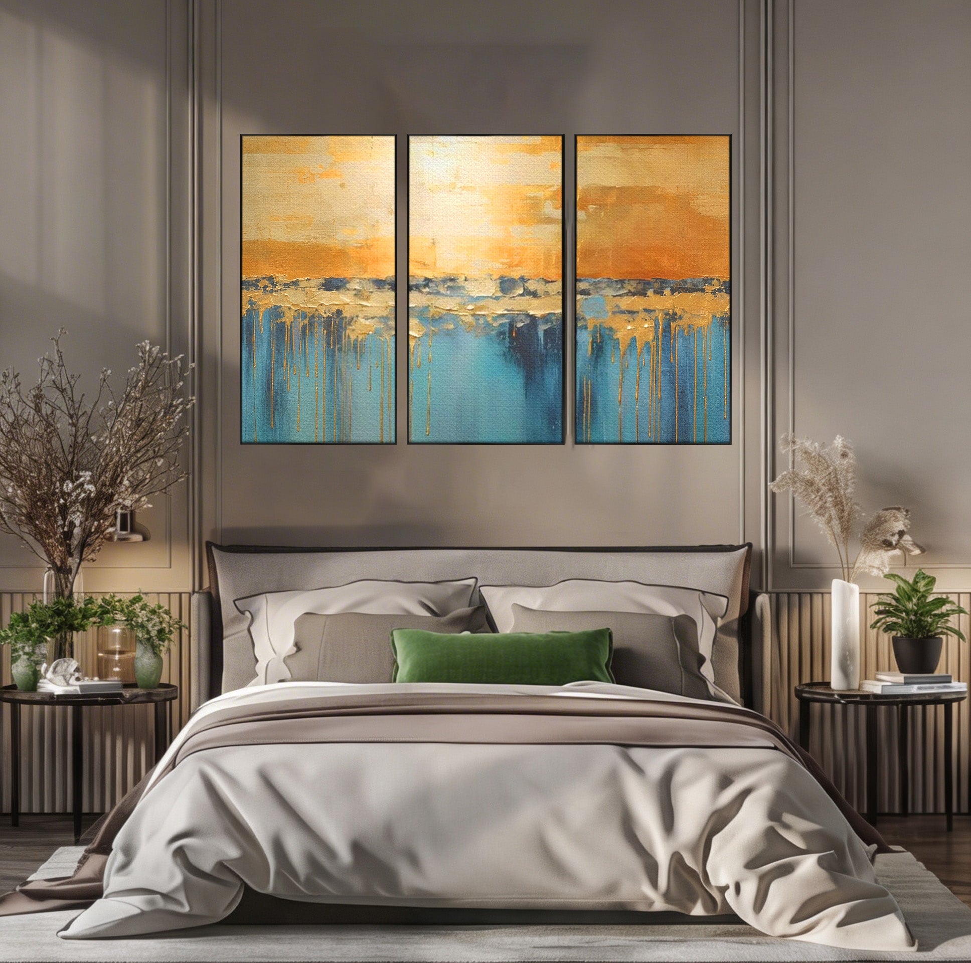 Set 3 Tablouri Canvas Premium LuxCanva® A3-1643, Blue Contrast, Living, Decorativ, Abstract, Cromatic, Dormitor, Culori Vibrante