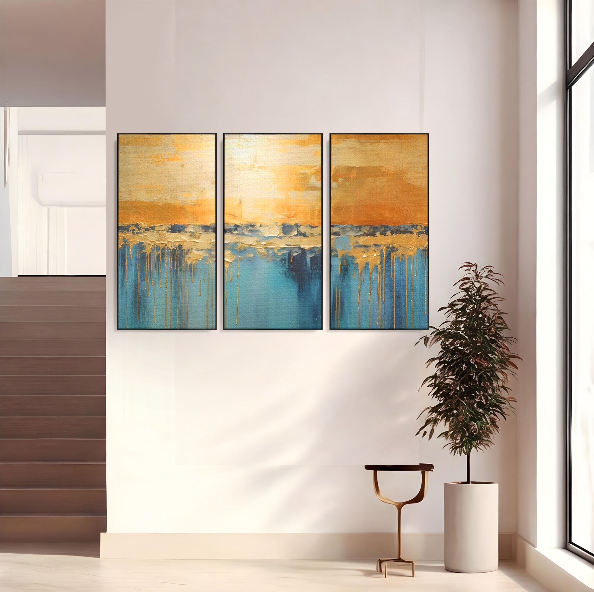 Set 3 Tablouri Canvas Premium LuxCanva® A3-1643, Blue Contrast, Living, Decorativ, Abstract, Cromatic, Dormitor, Culori Vibrante