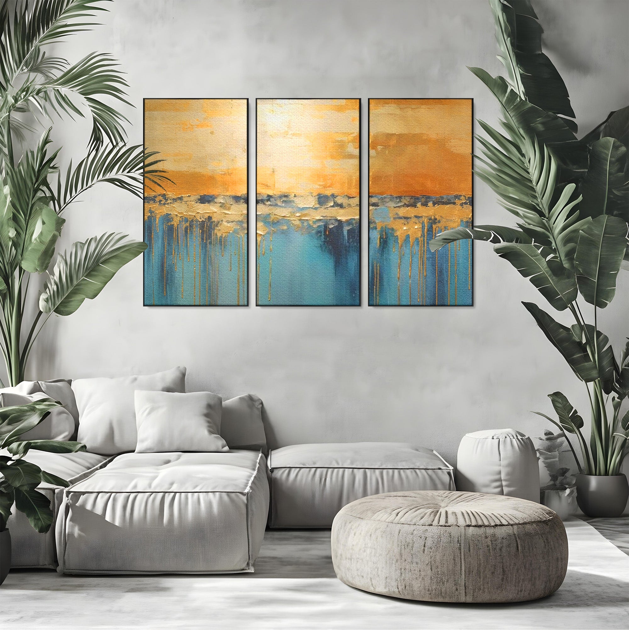 Set 3 Tablouri Canvas Premium LuxCanva® A3-1643, Blue Contrast, Living, Decorativ, Abstract, Cromatic, Dormitor, Culori Vibrante