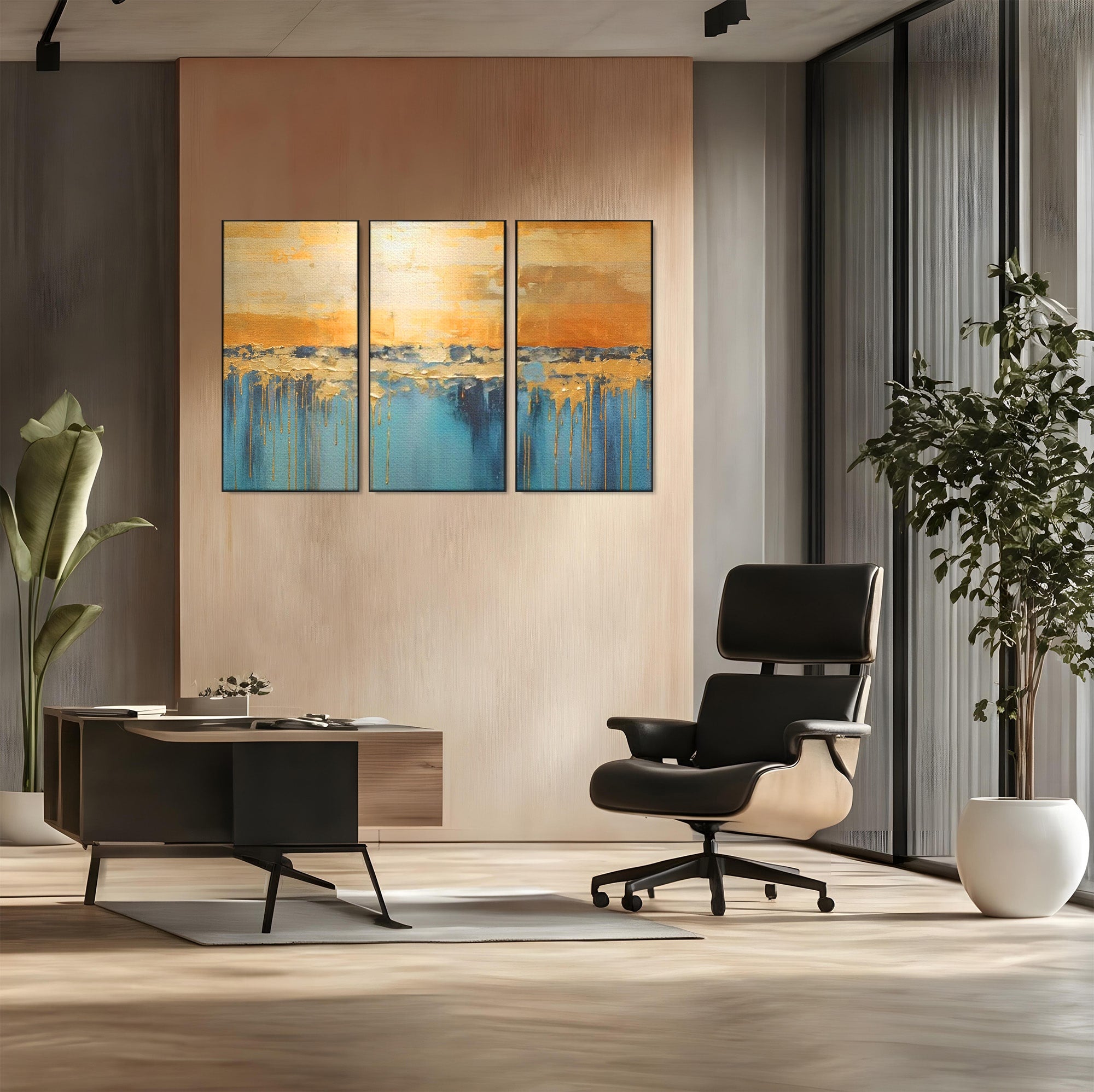 Set 3 Tablouri Canvas Premium LuxCanva® A3-1643, Blue Contrast, Living, Decorativ, Abstract, Cromatic, Dormitor, Culori Vibrante