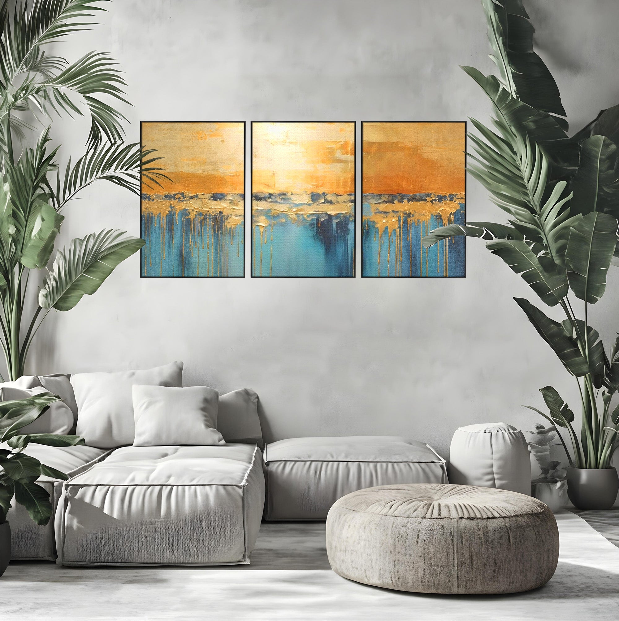 Set 3 Tablouri Canvas Premium LuxCanva® A3-1643, Blue Contrast, Living, Decorativ, Abstract, Cromatic, Dormitor, Culori Vibrante