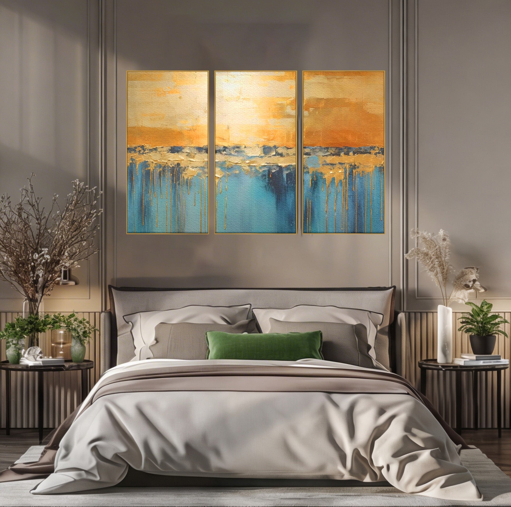 Set 3 Tablouri Canvas Premium LuxCanva® A3-1643, Blue Contrast, Living, Decorativ, Abstract, Cromatic, Dormitor, Culori Vibrante