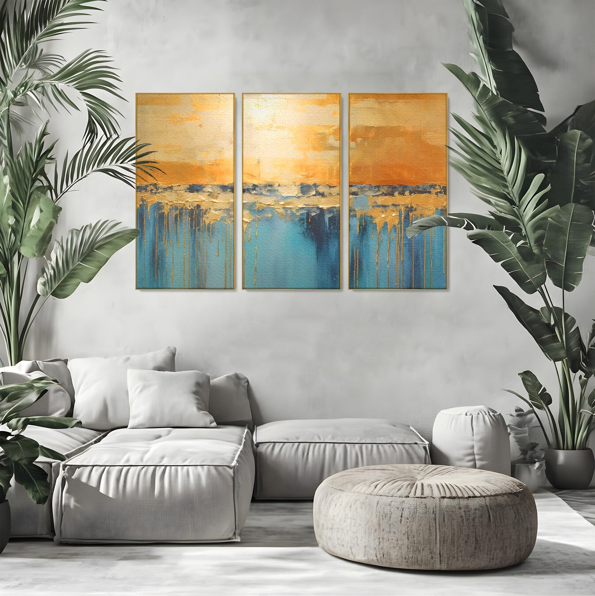 Set 3 Tablouri Canvas Premium LuxCanva® A3-1643, Blue Contrast, Living, Decorativ, Abstract, Cromatic, Dormitor, Culori Vibrante