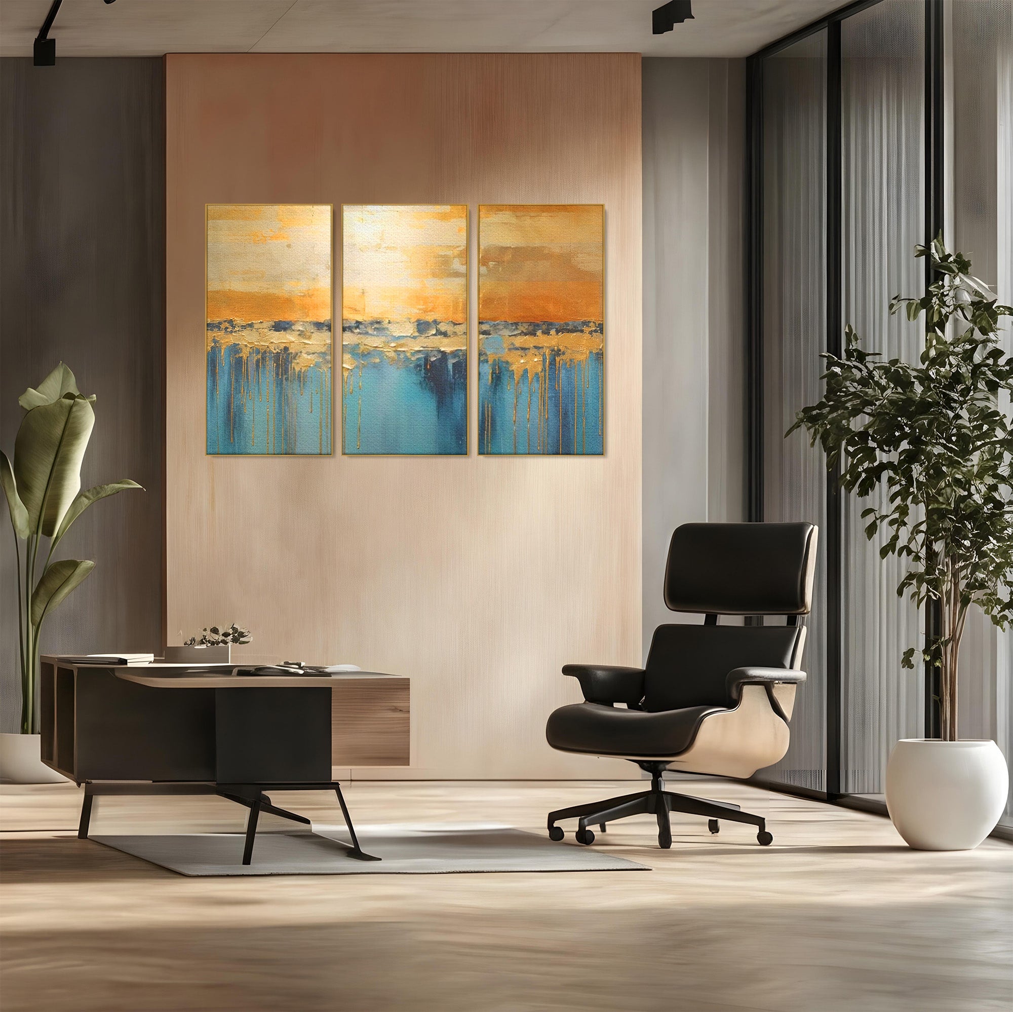 Set 3 Tablouri Canvas Premium LuxCanva® A3-1643, Blue Contrast, Living, Decorativ, Abstract, Cromatic, Dormitor, Culori Vibrante