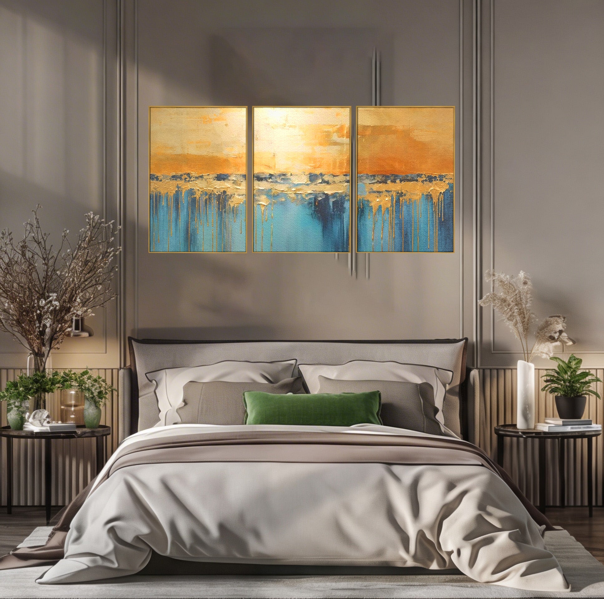 Set 3 Tablouri Canvas Premium LuxCanva® A3-1643, Blue Contrast, Living, Decorativ, Abstract, Cromatic, Dormitor, Culori Vibrante