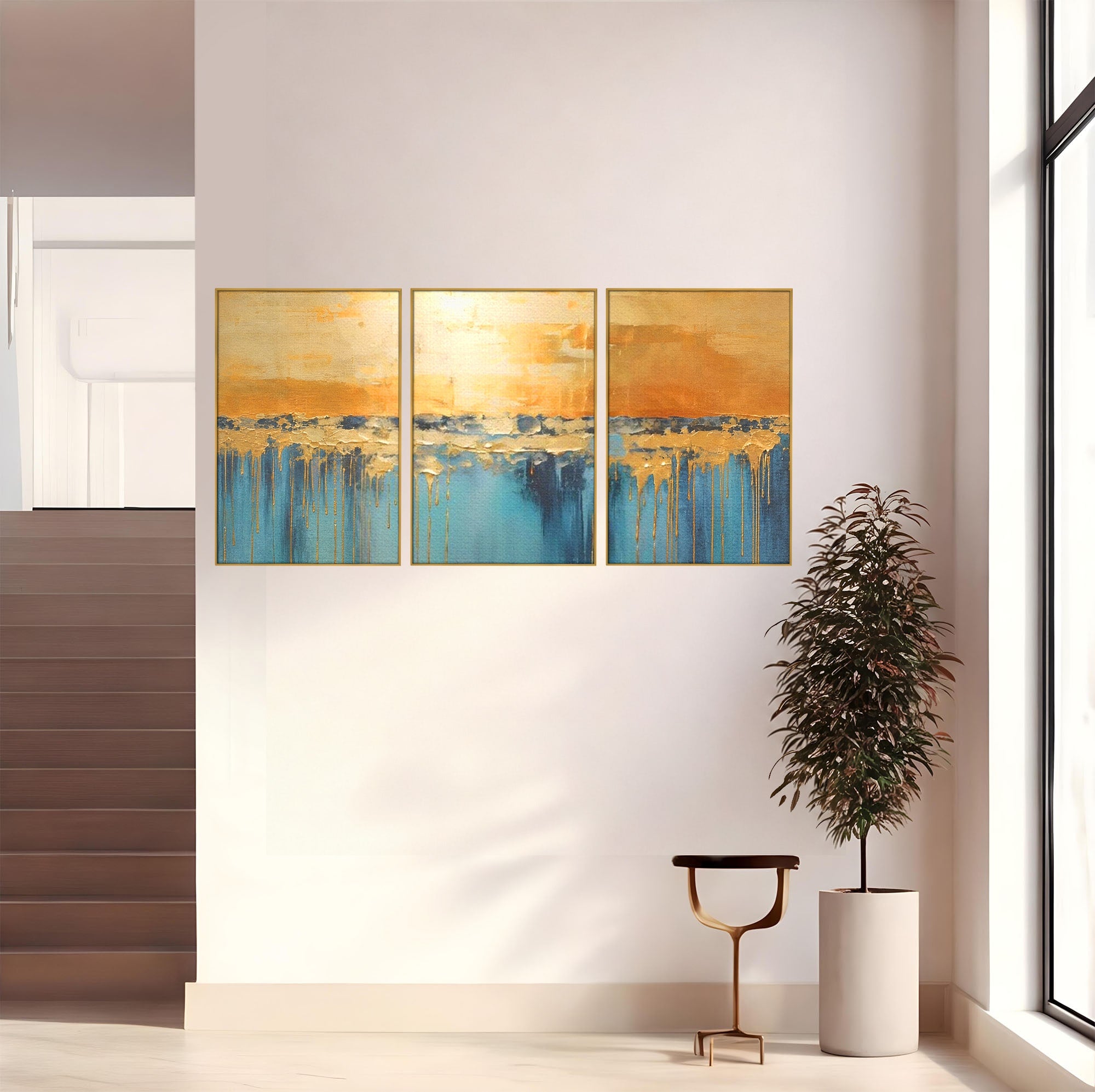 Set 3 Tablouri Canvas Premium LuxCanva® A3-1643, Blue Contrast, Living, Decorativ, Abstract, Cromatic, Dormitor, Culori Vibrante