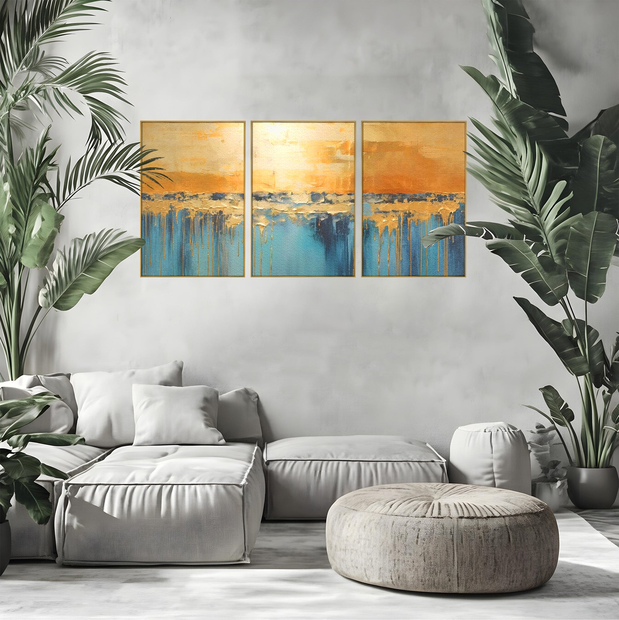 Set 3 Tablouri Canvas Premium LuxCanva® A3-1643, Blue Contrast, Living, Decorativ, Abstract, Cromatic, Dormitor, Culori Vibrante