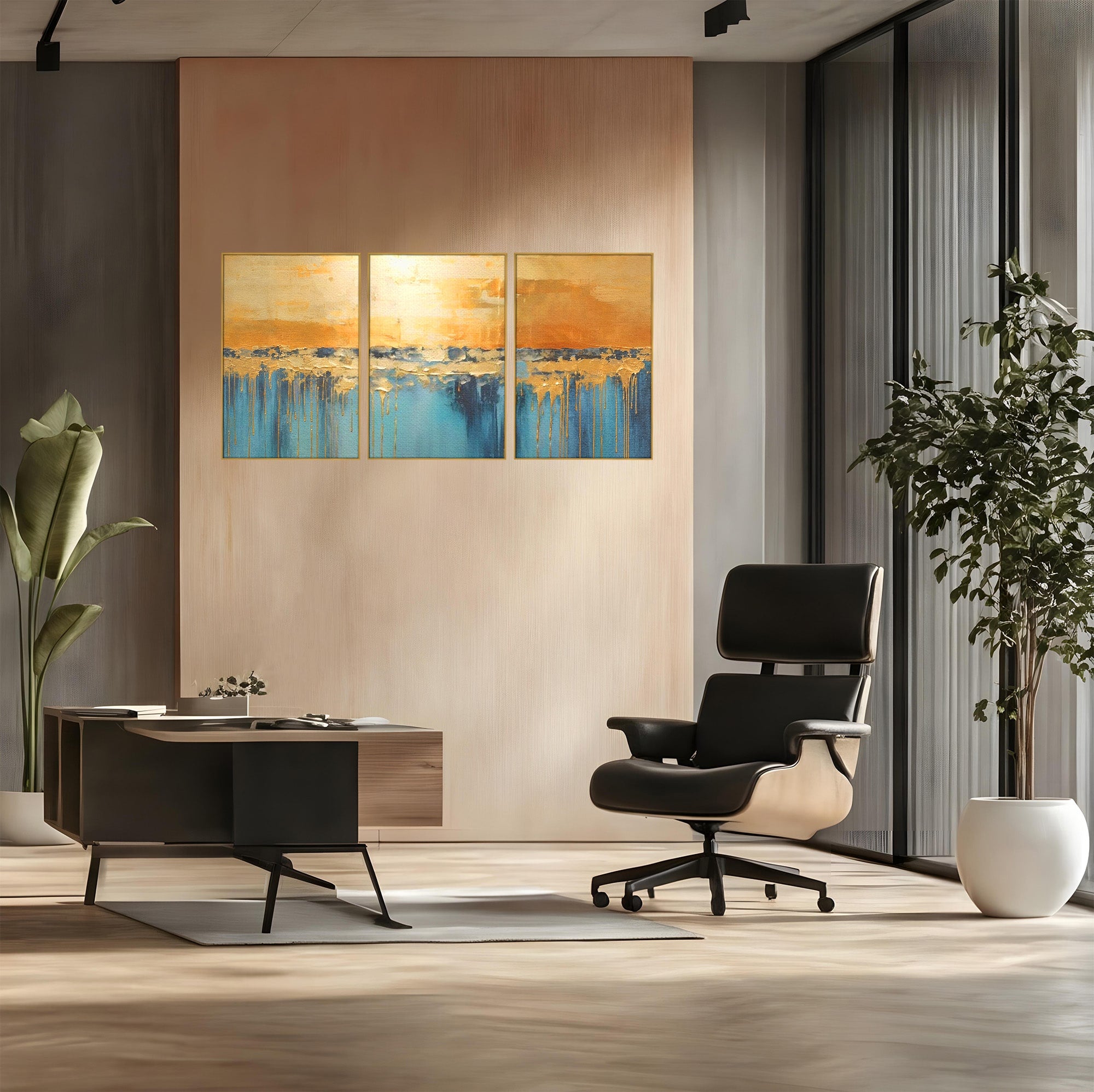 Set 3 Tablouri Canvas Premium LuxCanva® A3-1643, Blue Contrast, Living, Decorativ, Abstract, Cromatic, Dormitor, Culori Vibrante